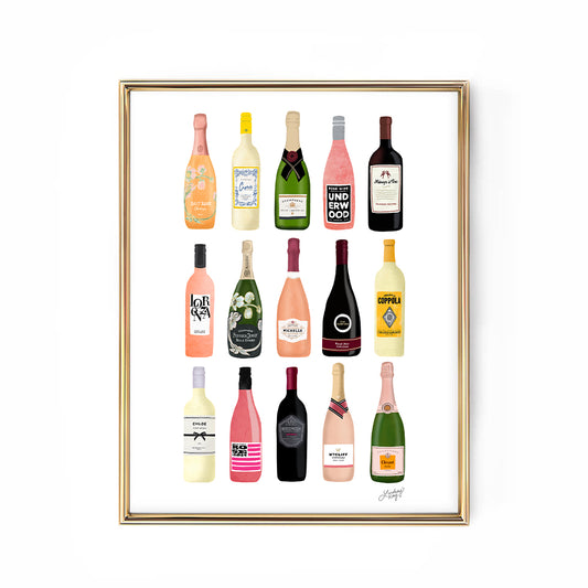 wine and champagne bottles illustration art print bar cart wall-art decor kitchen lindsey kay collective