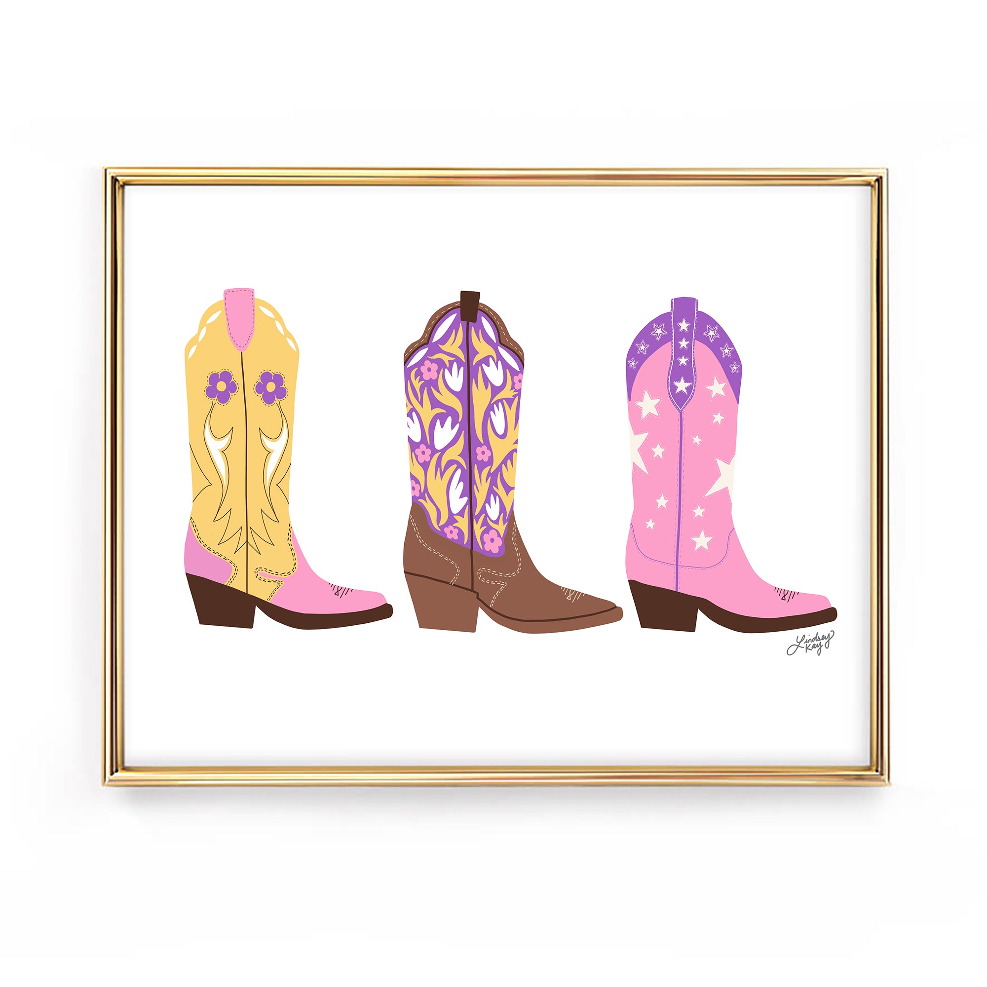 Western Cowgirl Boots Illustration Art Print Wall Decor