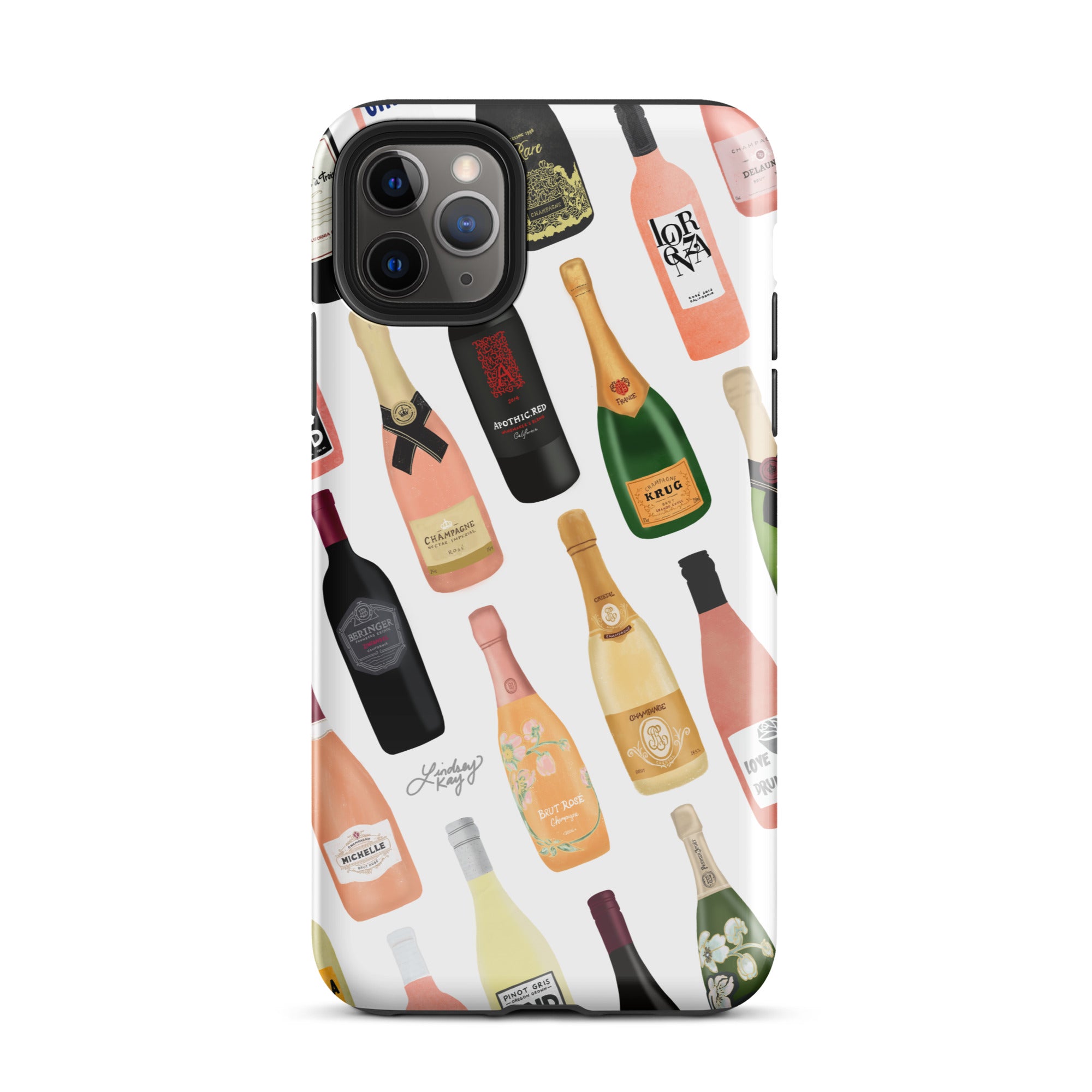 champagne bottles illustration pattern green alcohol pop fizzle click wine bottles iphone tough case cover protector iphone 15 bachelorette gift party favor