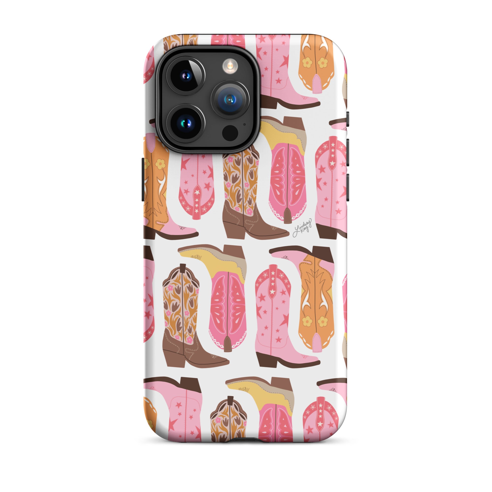 pink cowboy boots illustration pattern lindsey kay collective iphone 15 case durable protective tough shock resistant western trendy chic cowgirl 