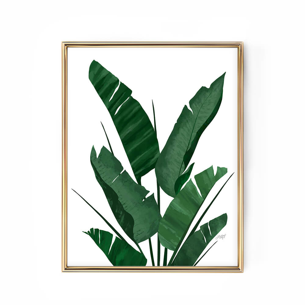 banana leaf plant art print poster wall art illustration botanical green boho painting collage lindsey kay co