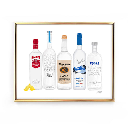 vodka bottles illustration art print wall art bar cart dorm room gift lindsey kay collective