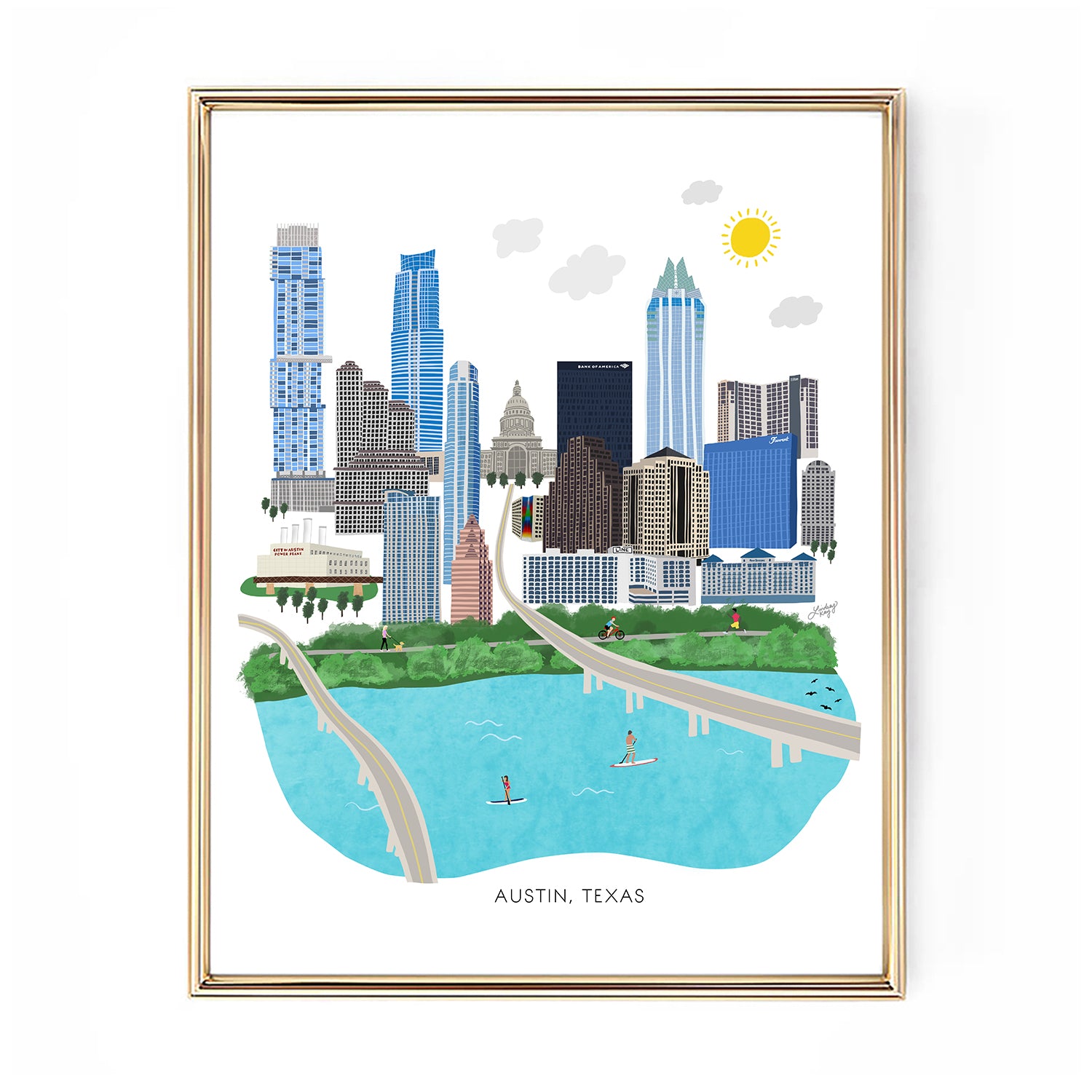 austin texas cityscape illustration gift art print lindsey kay collective