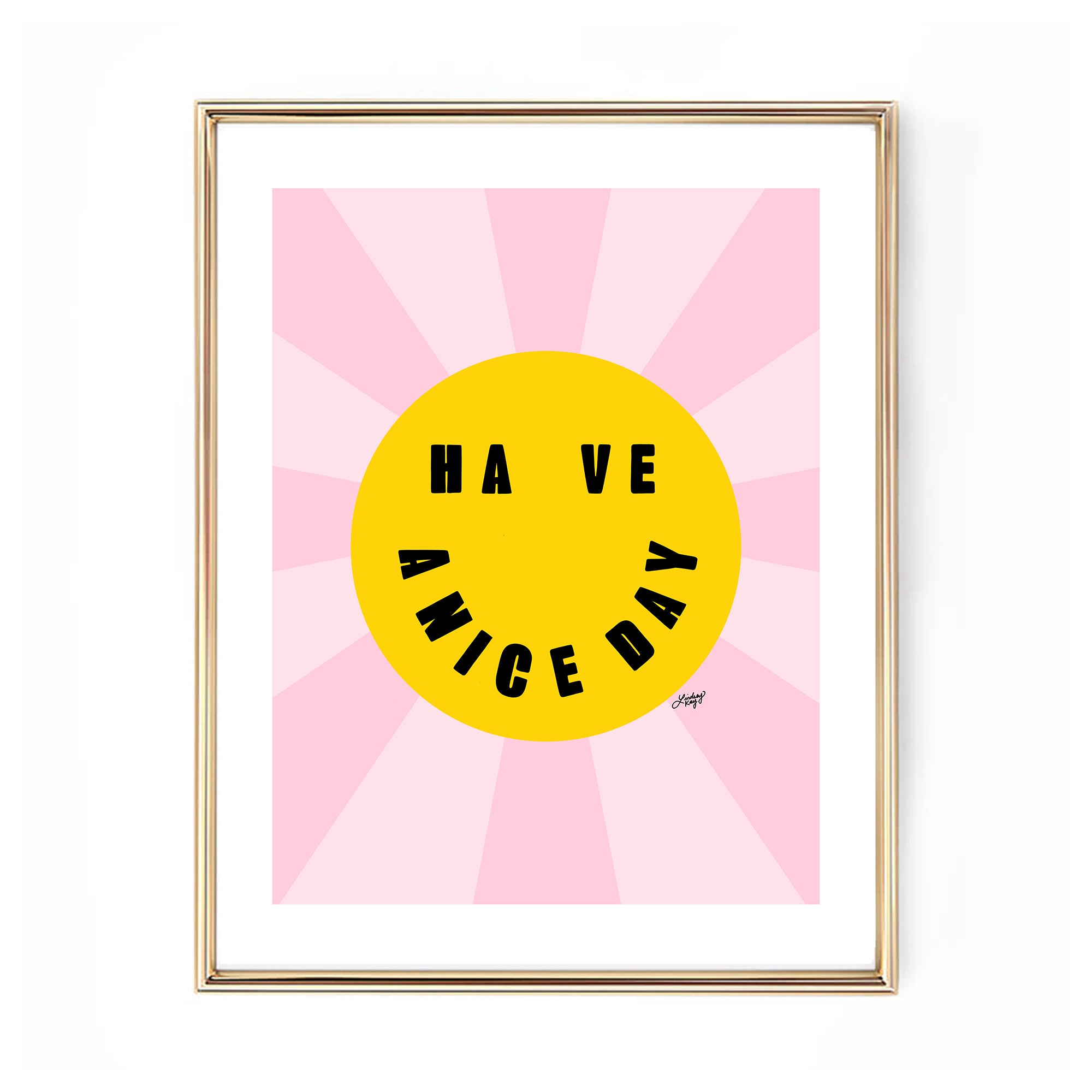 have a nice day art print typography poster hand lettering smiley face dorm room wall art decor lindsey kay collective