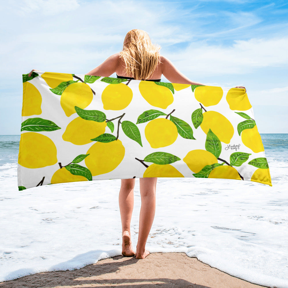 lemons illustration yellow fruit vibrant summer beach towel pool accessory cute lindsey kay collective
