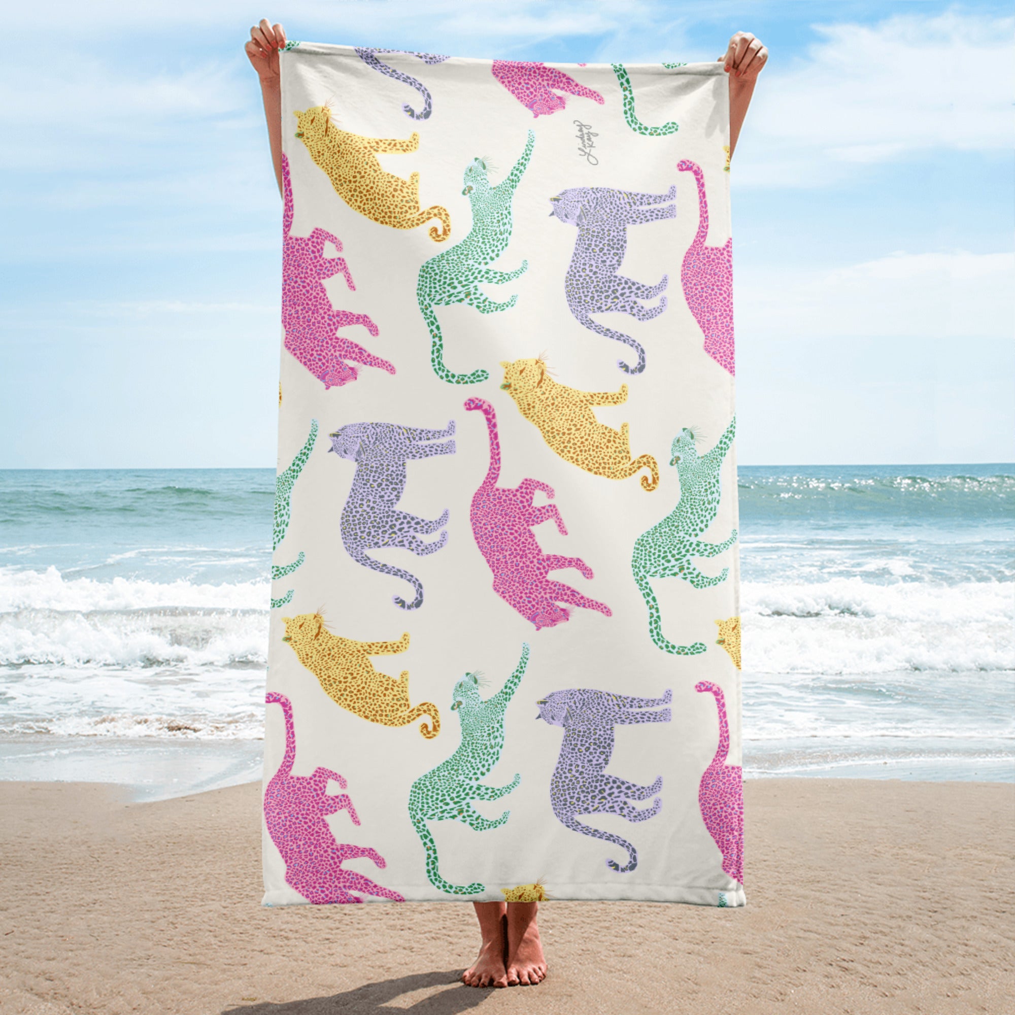 Leopards Illustration (Multi-Color Palette) - Beach Towel