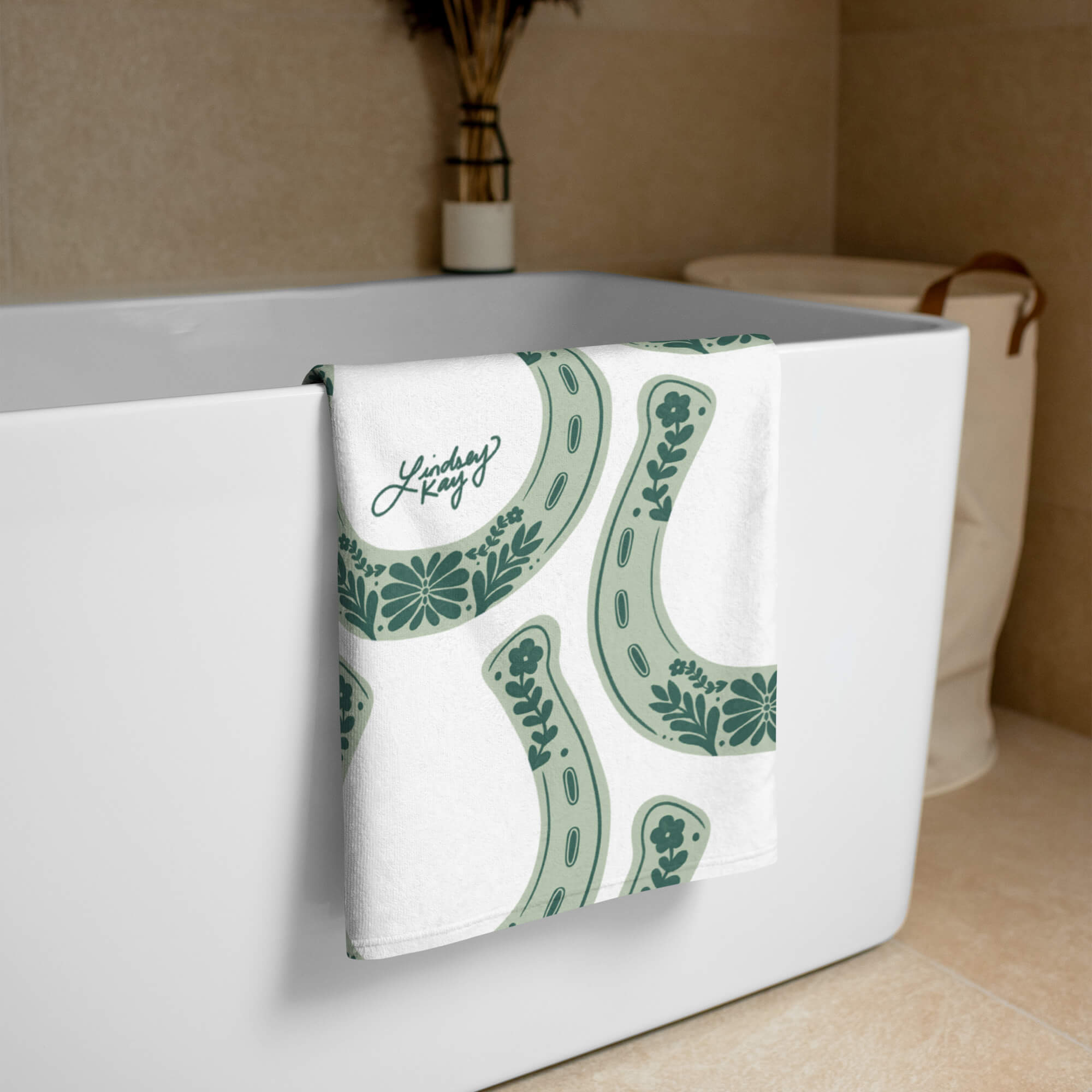 Western Green Horseshoes - Beach Towel