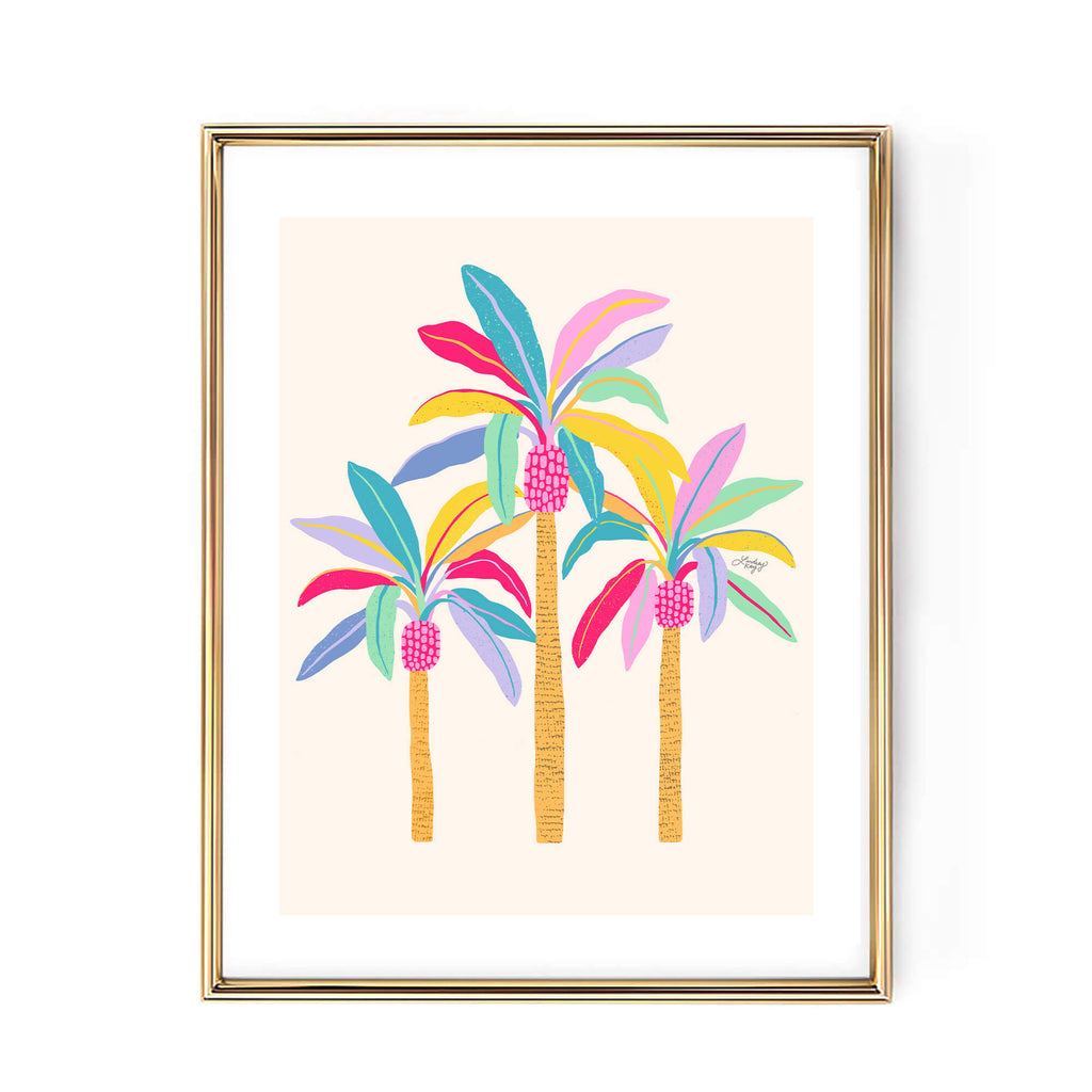 pastel palm tree illustration art print wall art poster colorful artwork lindsey kay collective tropical beach plant tree