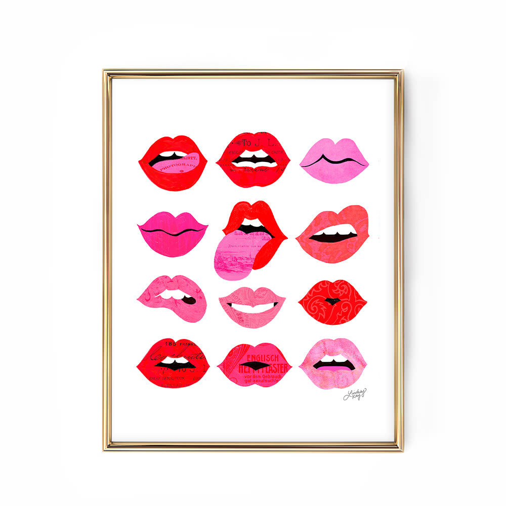 Pop art illustration Lips of Love by Lindsey Kay Collective – bold colorful lips wall art – retro pop art print perfect for gallery walls, dorm rooms, or girly decor – printed on enhanced matte paper with vibrant inks – available in multiple sizes