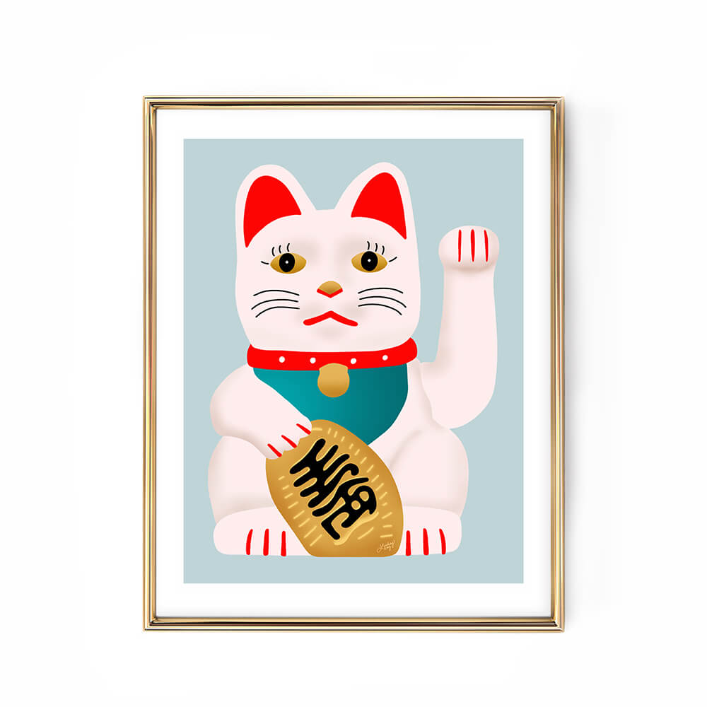 lucky cat kitty make money good luck  Maneki-neko art print poster matte-print wall-art lindsey kay collective