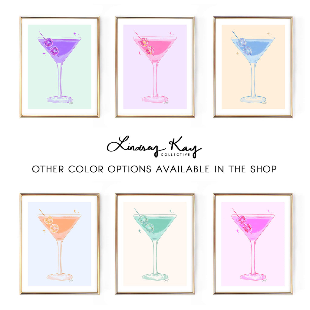 Disco Ball Martini Illustration (Pink Palette) - Art Print