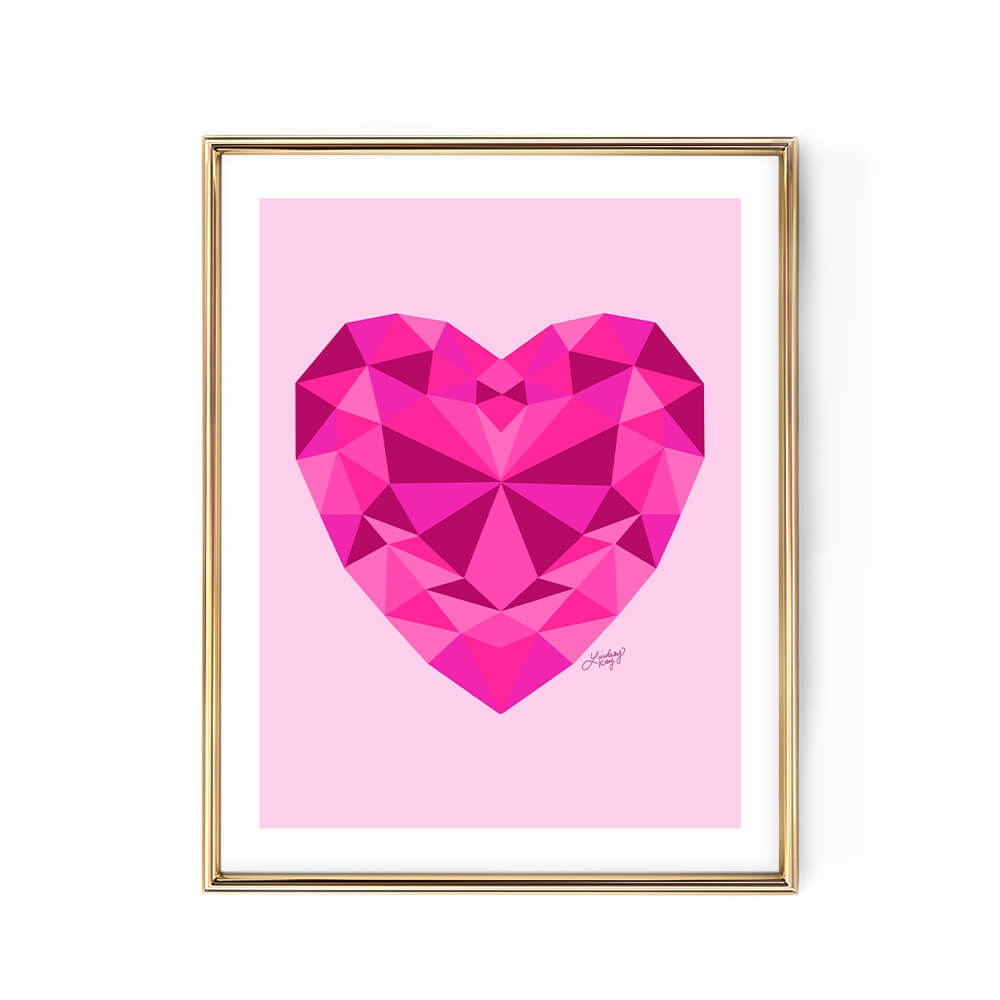 pink heart jewel geometric poster art print galentines day valentines day wall art cute dorm room girly love lindsey kay collective