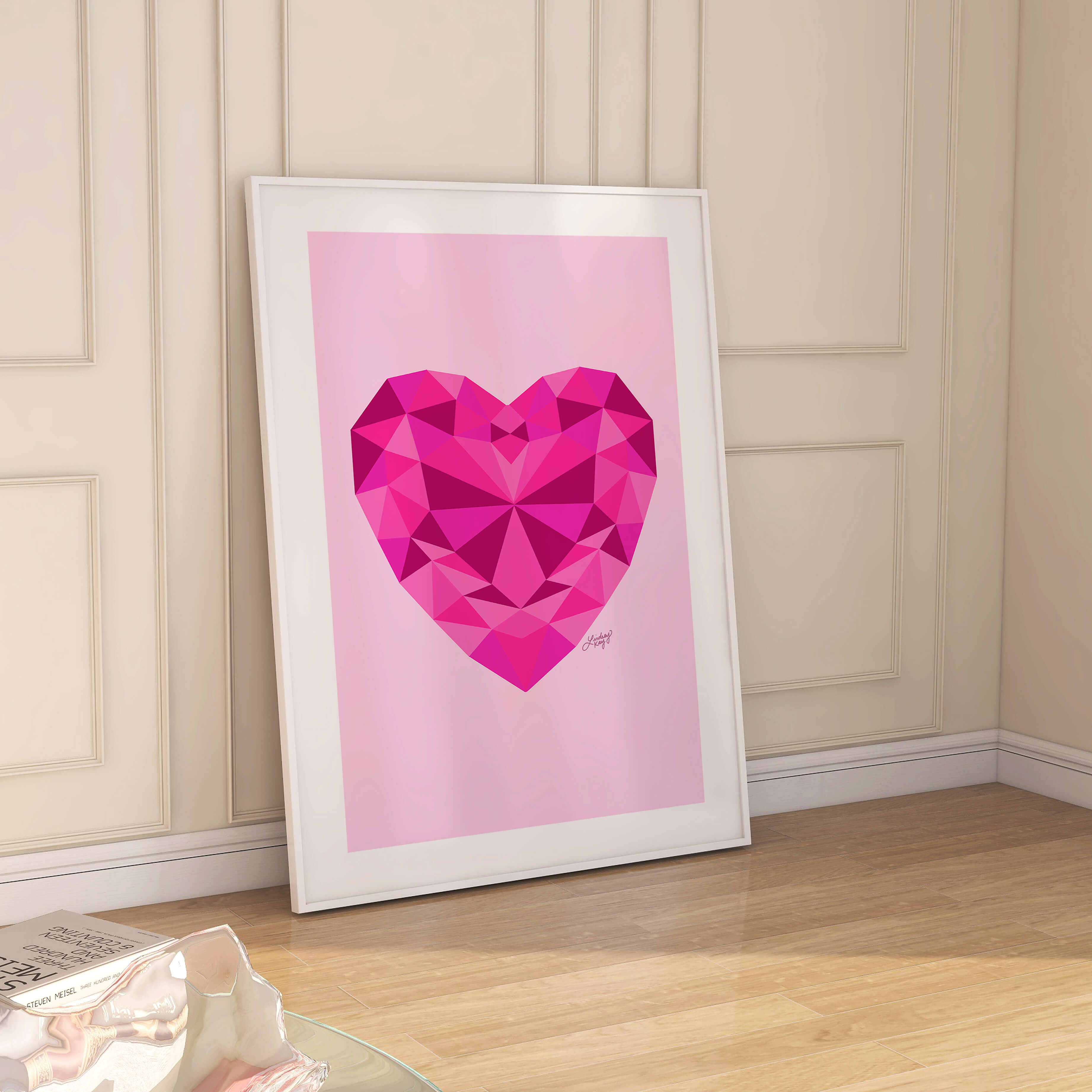 Pink Jewel Heart Illustration - Art Print