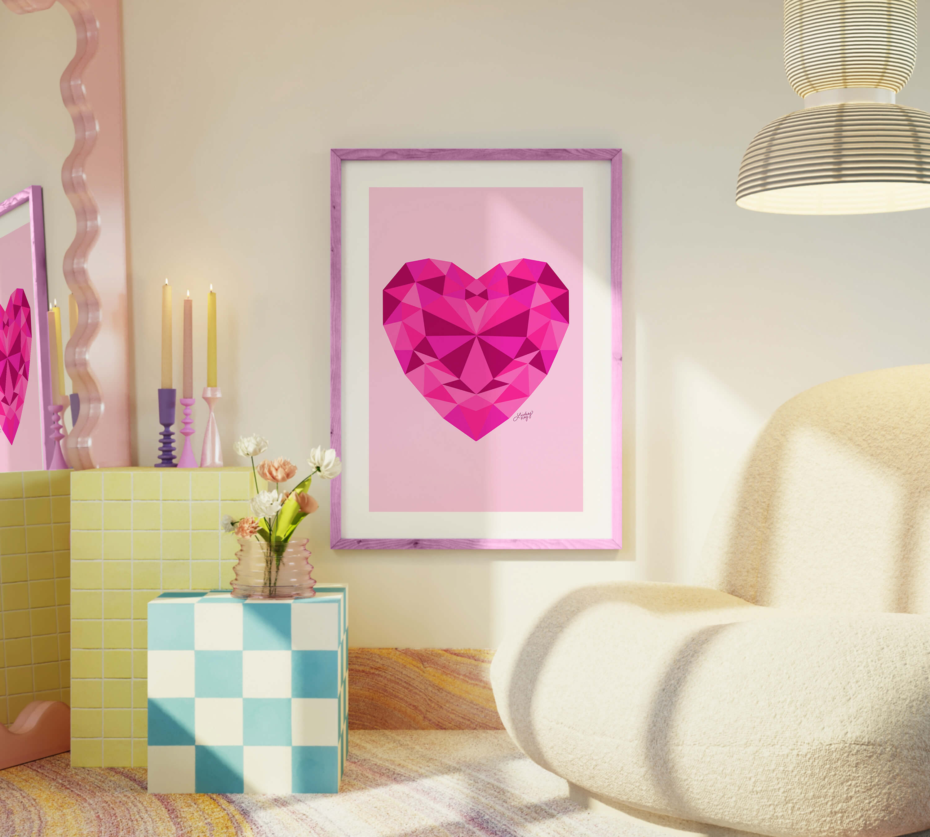 Pink Jewel Heart Illustration - Art Print