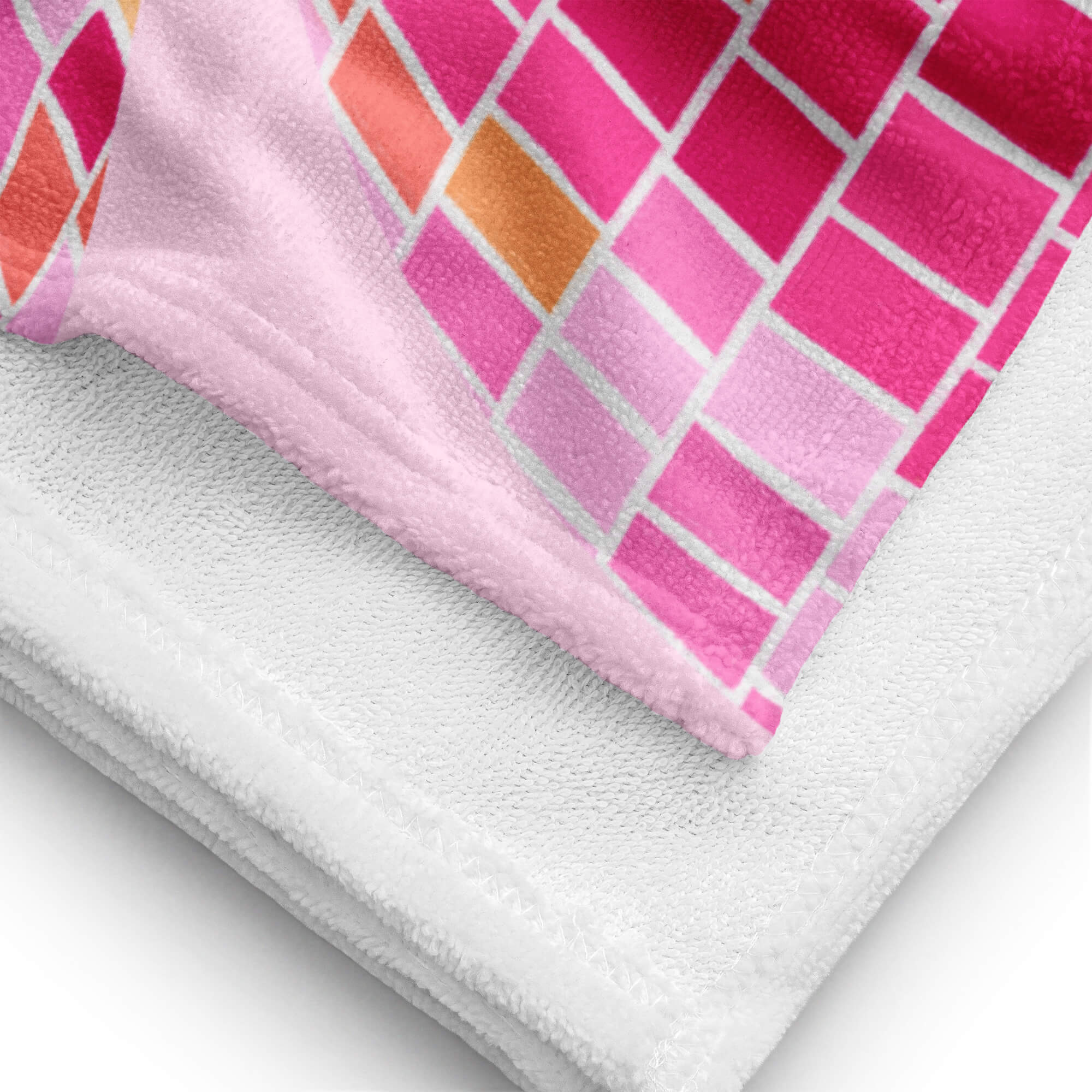 Retro pink, yellow, and orange disco ball beach towel with hand-drawn design by Lindsey Kay Collective. Groovy towel for summer beach days, bachelorette parties, poolside lounging, and colorful retro aesthetic. 30x60 cotton polyester summer towel.