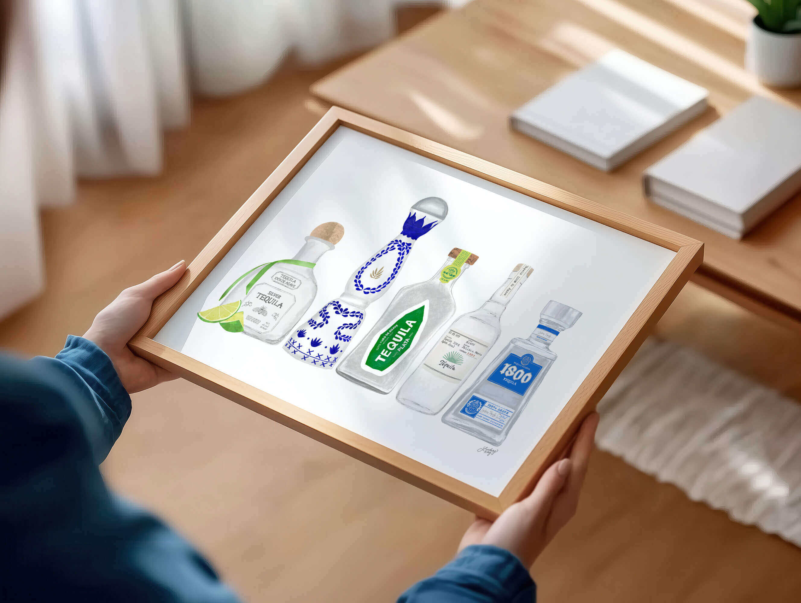 Hand drawn tequila bottles art print by Lindsey Kay Collective. Colorful illustrated tequila bottles perfect for bar cart décor, kitchen walls, or fun gallery spaces. Printed on enhanced matte paper, available in multiple sizes.