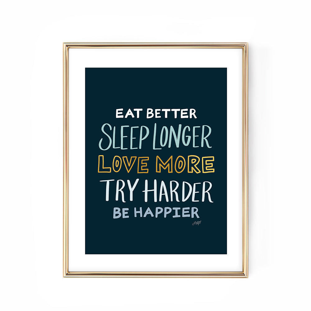 Framed motivational poster with text on a dark blue background