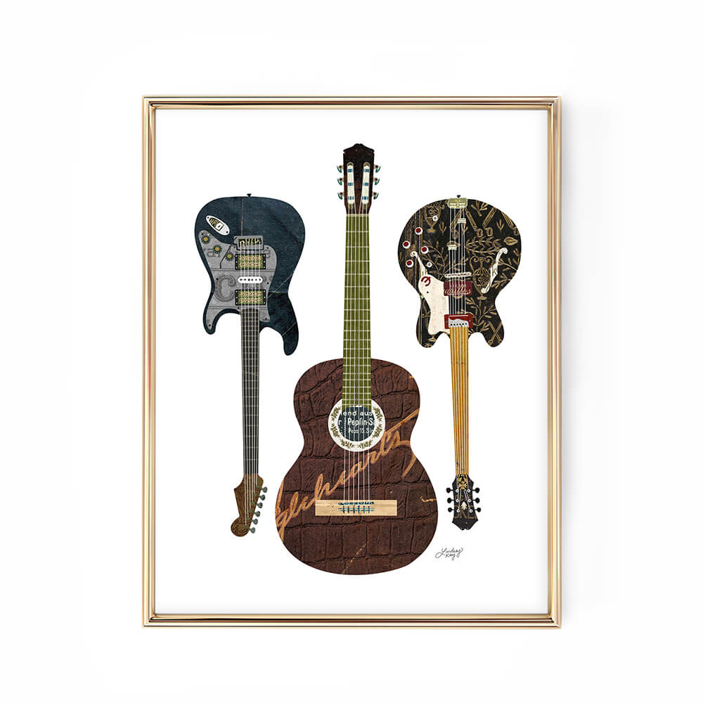Retro Guitars Collage - Art Print