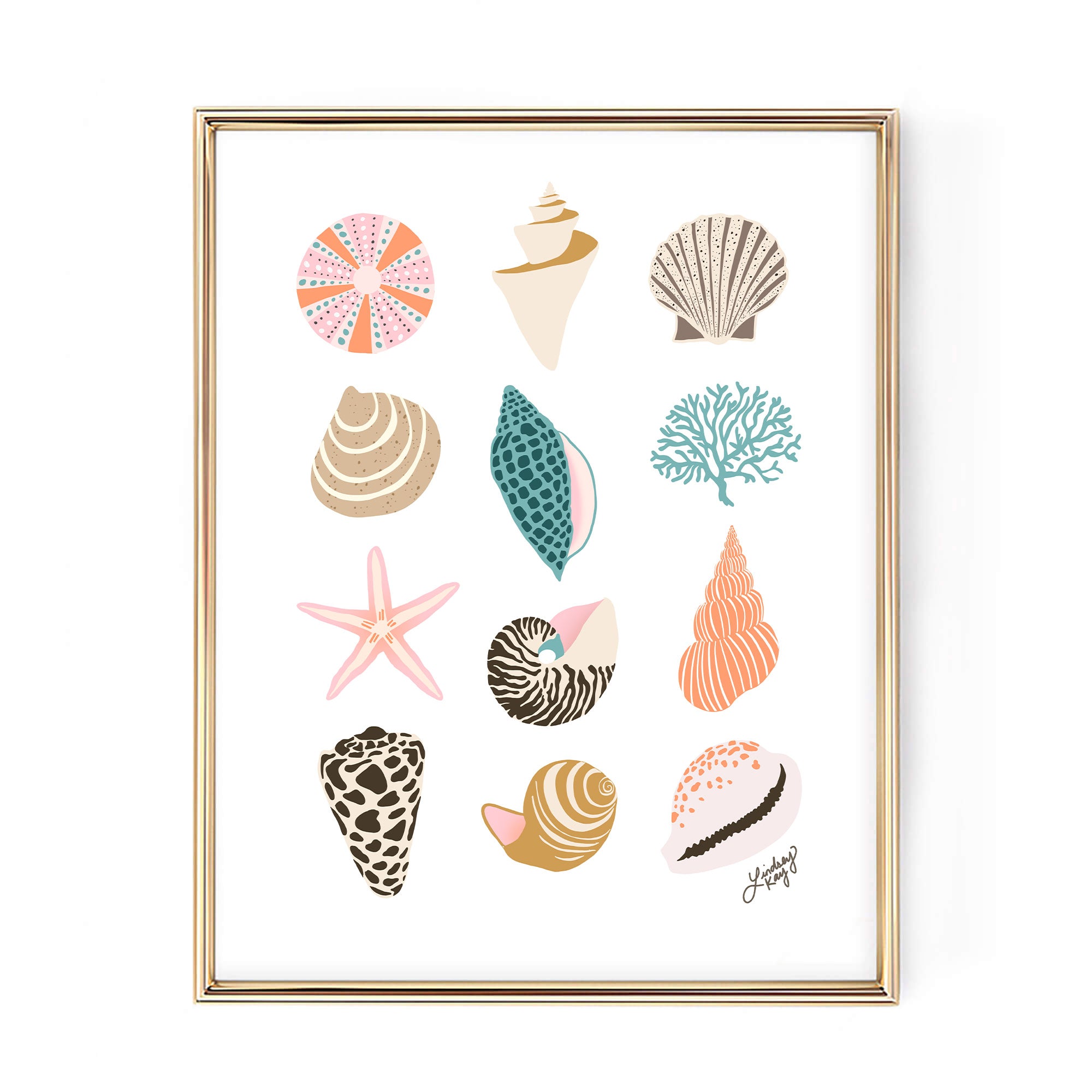 seashells patterned cute trendy beachy art print wall-art poster decor dorm-room oceanic sea-life ocean water shell girly lindsey kay collective 