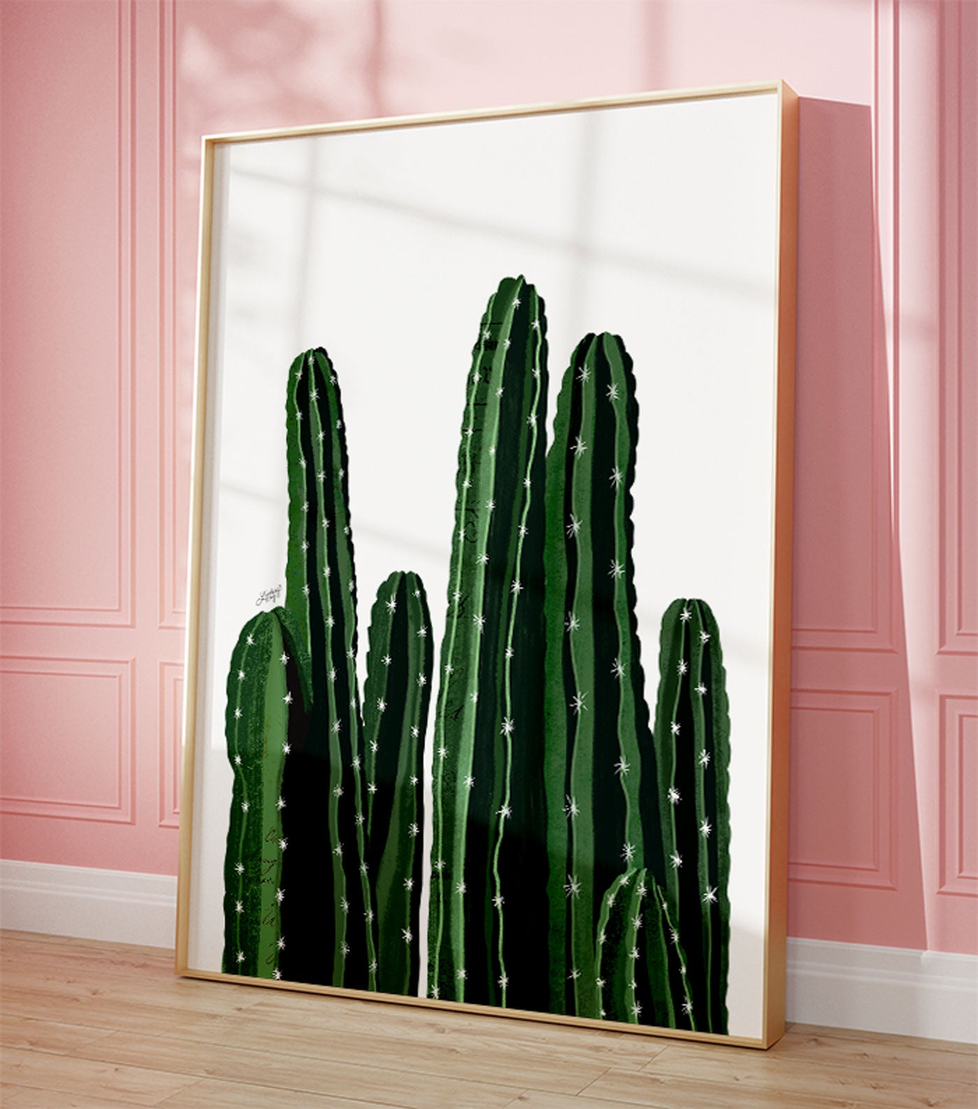 Green columnar cactus collage art print by Lindsey Kay Collective – desert wall art made from vintage paper – southwestern botanical decor for desert homes or gallery walls – rustic cactus print on enhanced matte paper with vibrant inks – available in multiple sizes