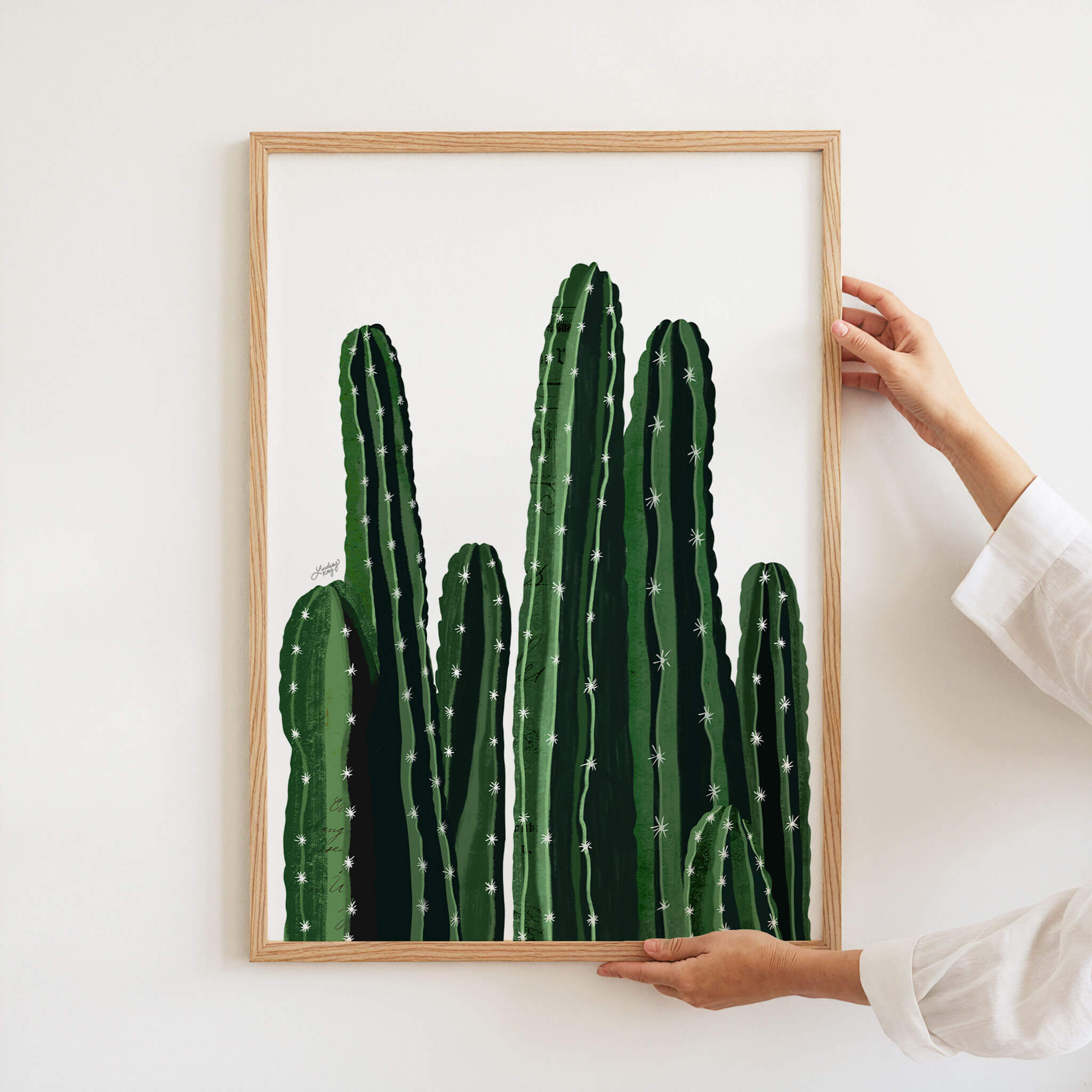 Green columnar cactus collage art print by Lindsey Kay Collective – desert wall art made from vintage paper – southwestern botanical decor for desert homes or gallery walls – rustic cactus print on enhanced matte paper with vibrant inks – available in multiple sizes