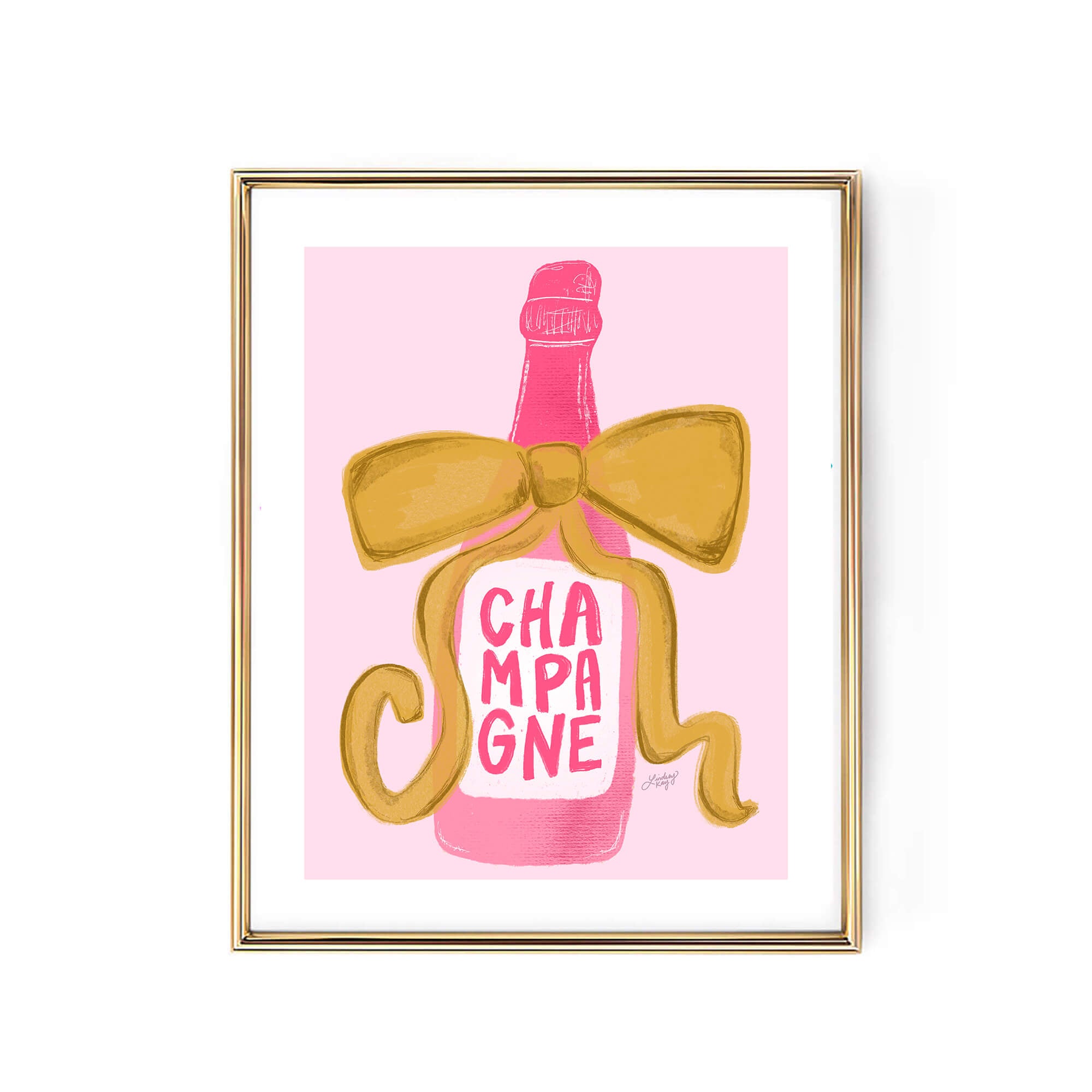 bow ribbon champagne bottle gold pink art print bar cart decor poster design  lindsey kay collective bow-trend cute feminine dorm kitchen