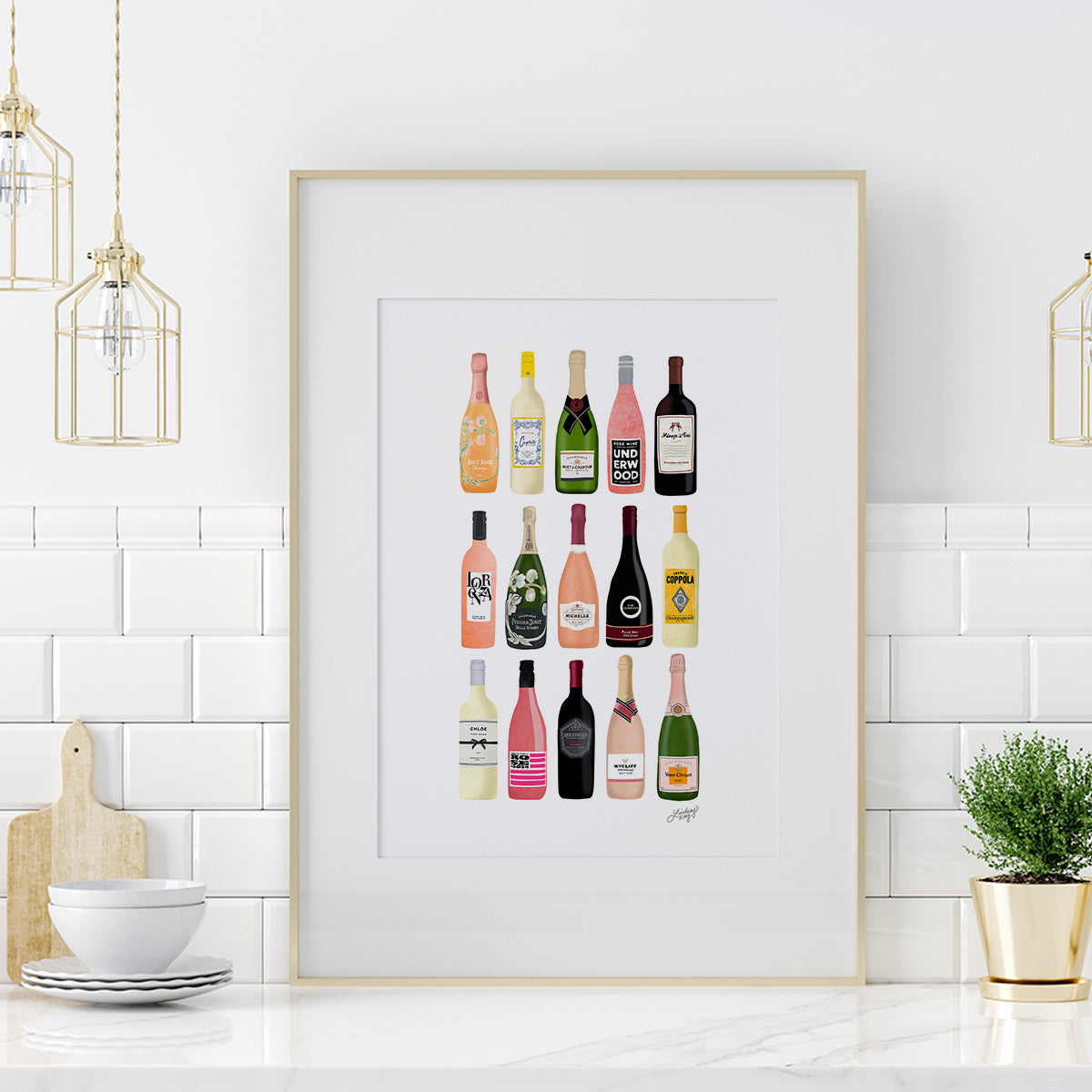 Illustration de bouteilles alcoolisées (vin/champagne) - Impression d'art