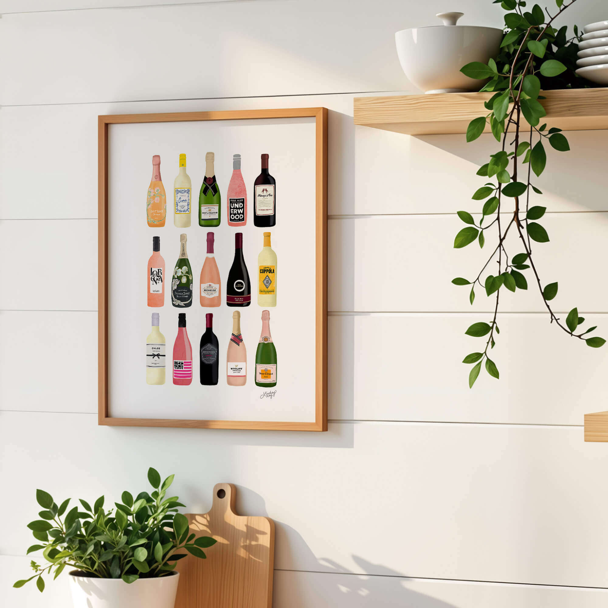 Boozy Champagne and Wine Bottles Illustration - Art Print