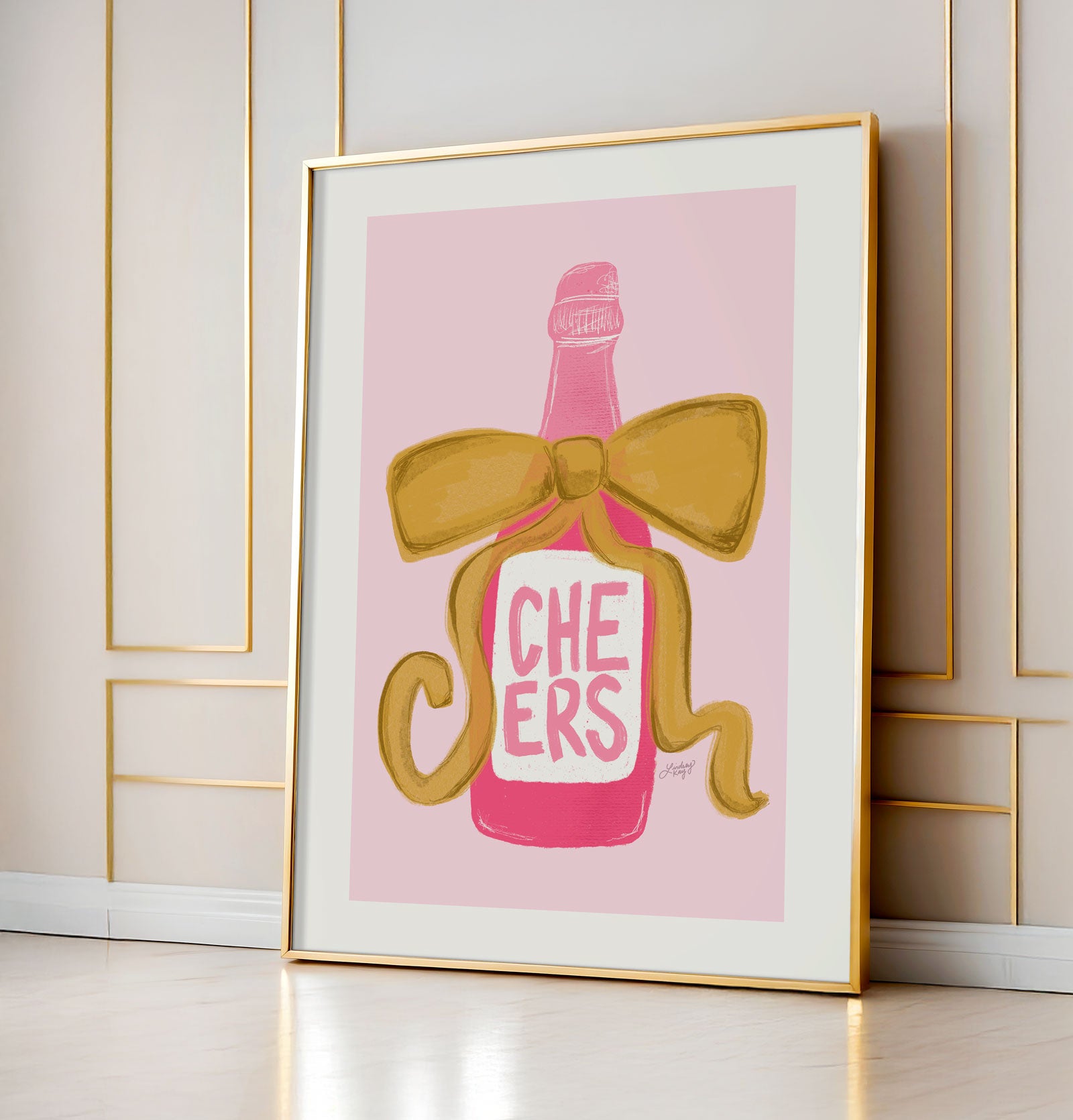 Cheers Ribbon Champagne Bottle - Art Print