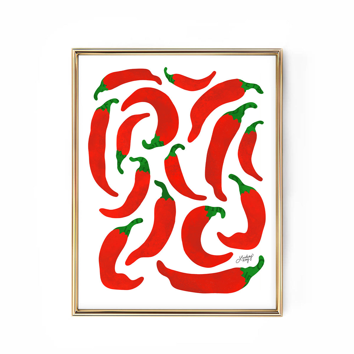 Hand-drawn red chili pepper art print by Lindsey Kay Collective, printed on vibrant enhanced matte paper — perfect kitchen decor or gift for chili lovers, available in multiple sizes