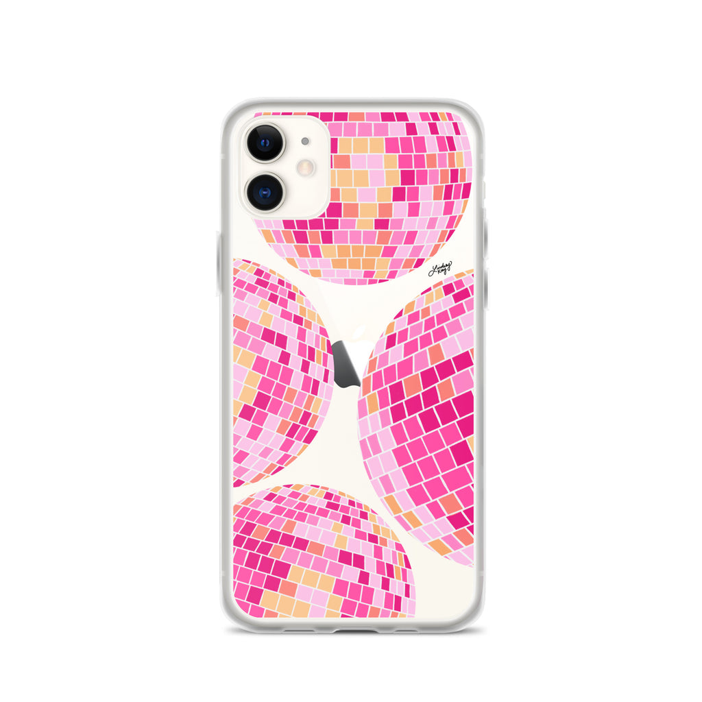 Pink/Yellow Disco Balls Illustration - Clear Case for iPhone®