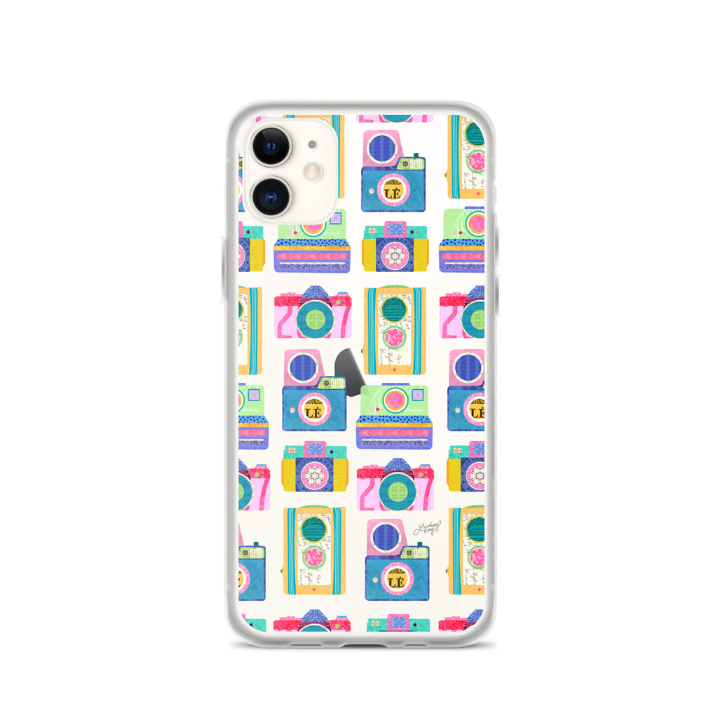 Colorful Vintage Cameras Illustration - Clear Case for iPhone®