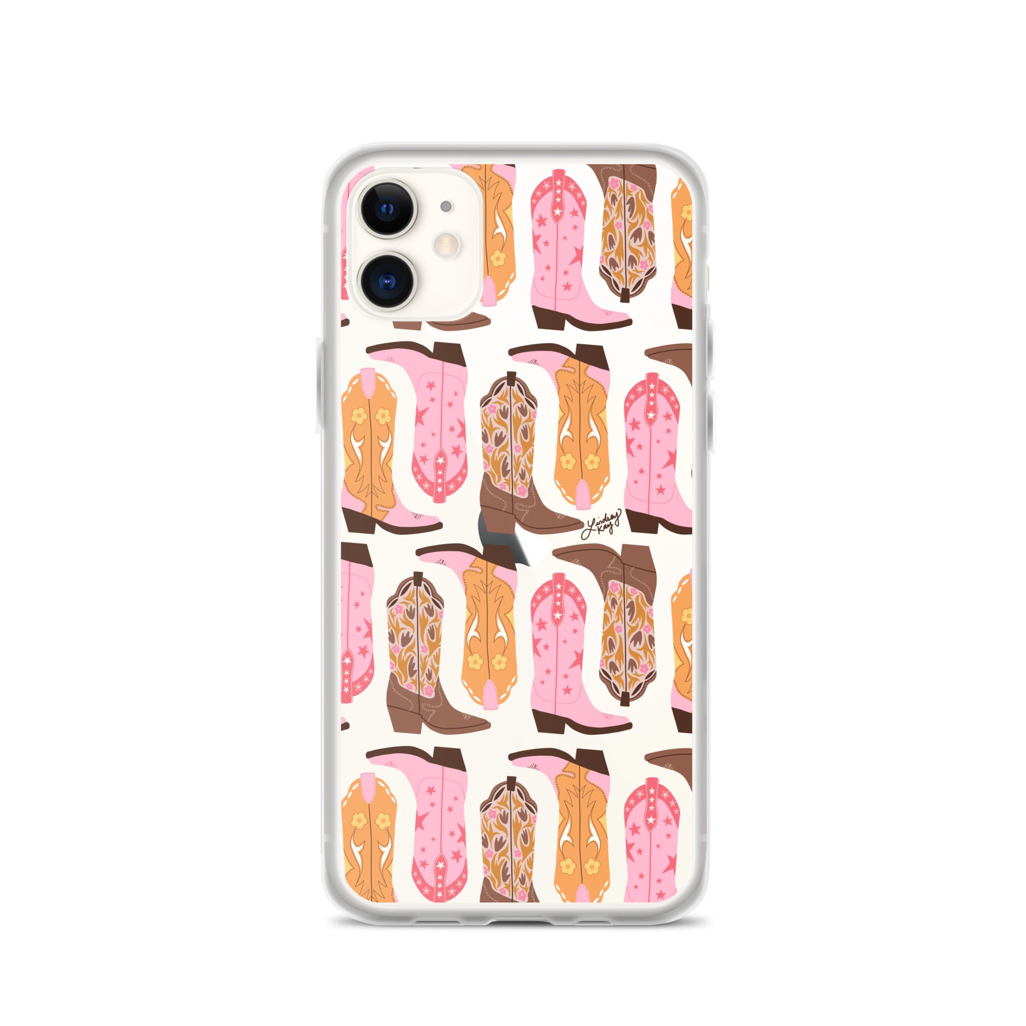 Pink and Orange Cowgirl Boots Illustration - Clear Case for iPhone®