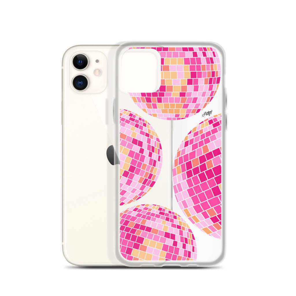 Pink/Yellow Disco Balls Illustration - Clear Case for iPhone®