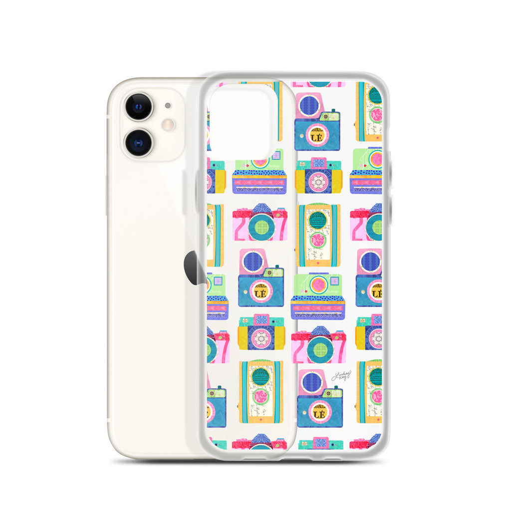 Colorful Vintage Cameras Illustration - Clear Case for iPhone®
