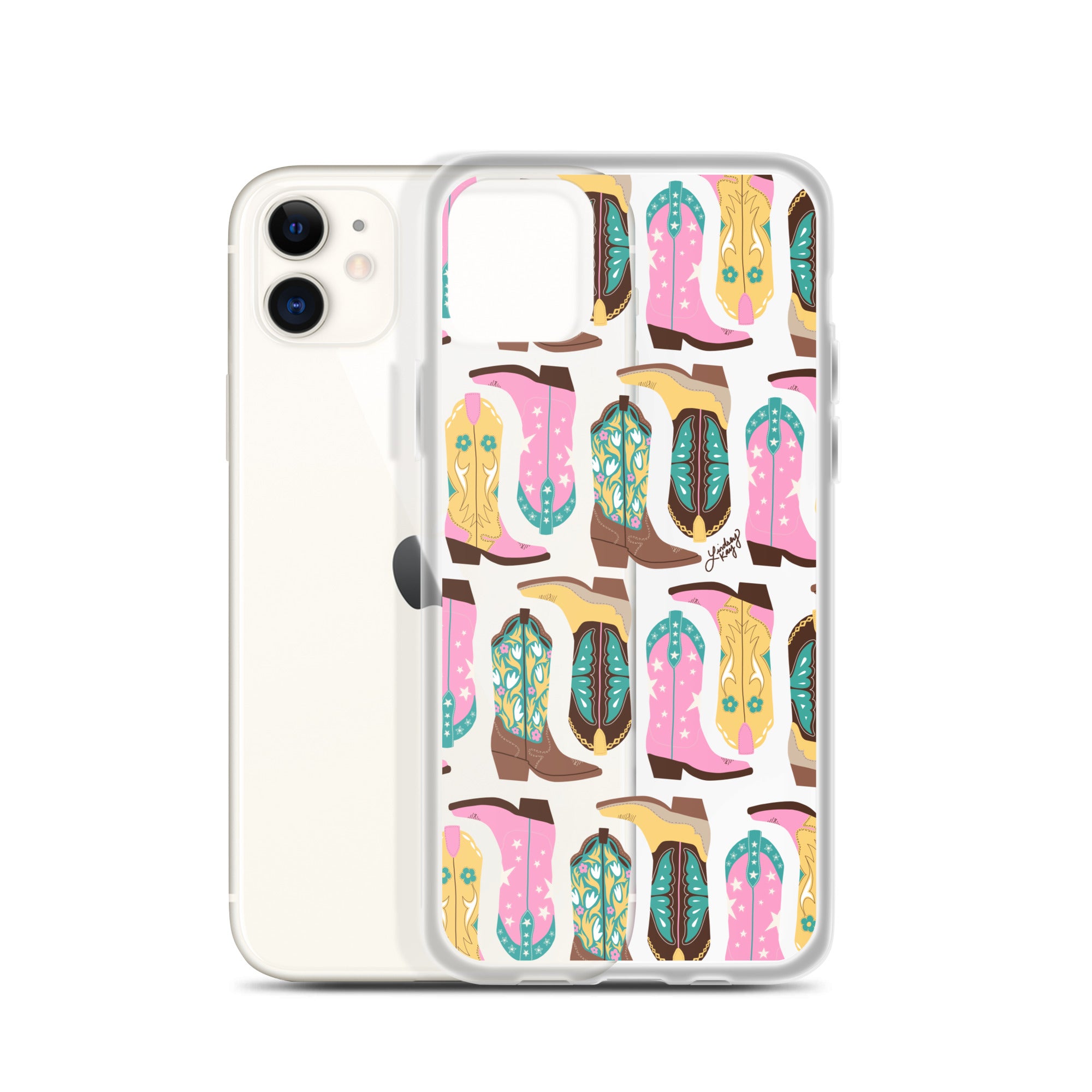 Ilustración de botas de vaquero (rosa/turquesa/amarillo) - Funda transparente para iPhone®