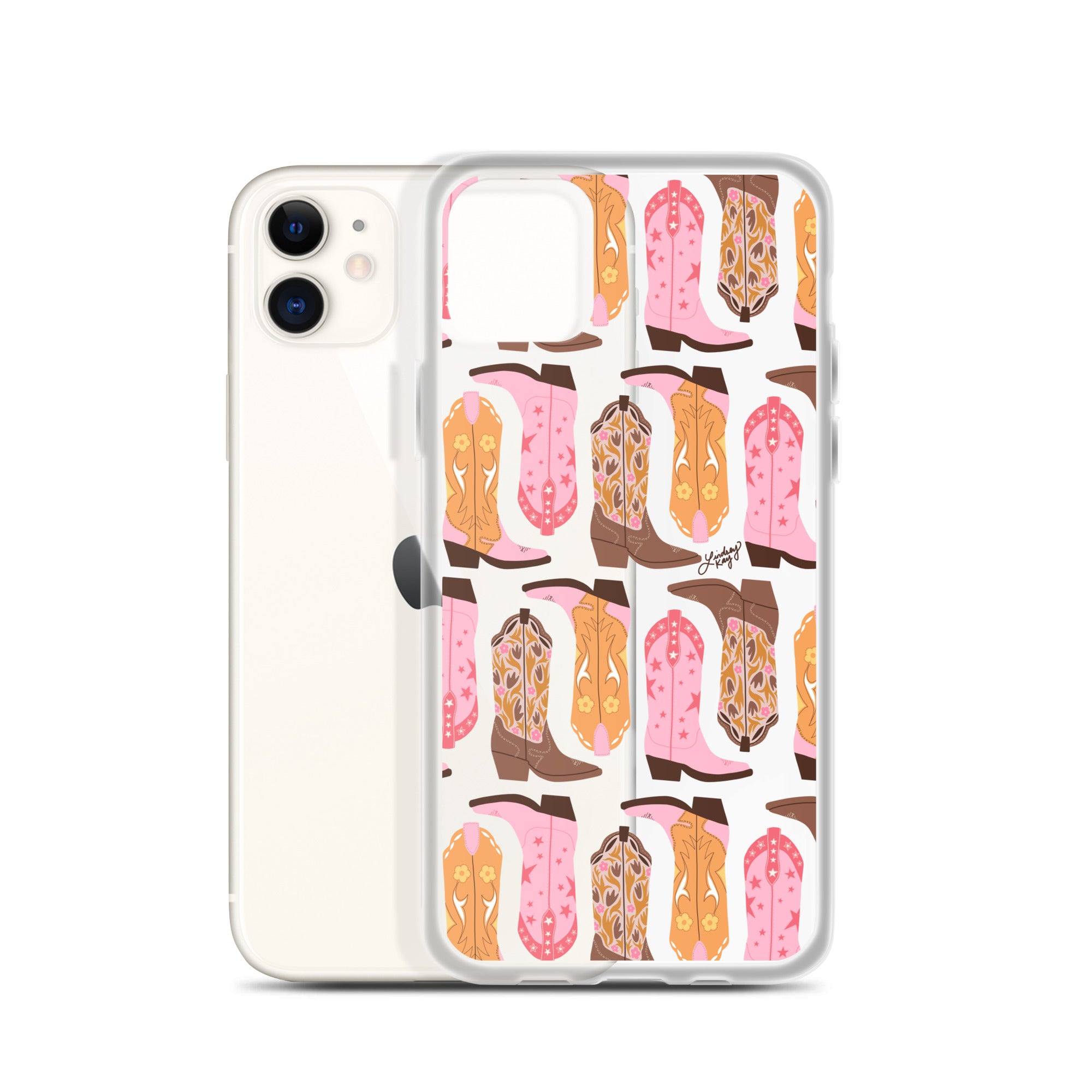 Pink and Orange Cowgirl Boots Illustration - Clear Case for iPhone®