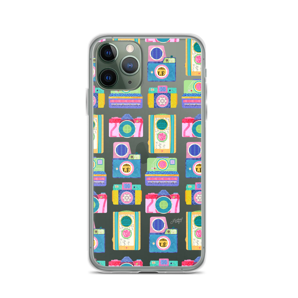 Colorful Vintage Cameras Illustration - Clear Case for iPhone®
