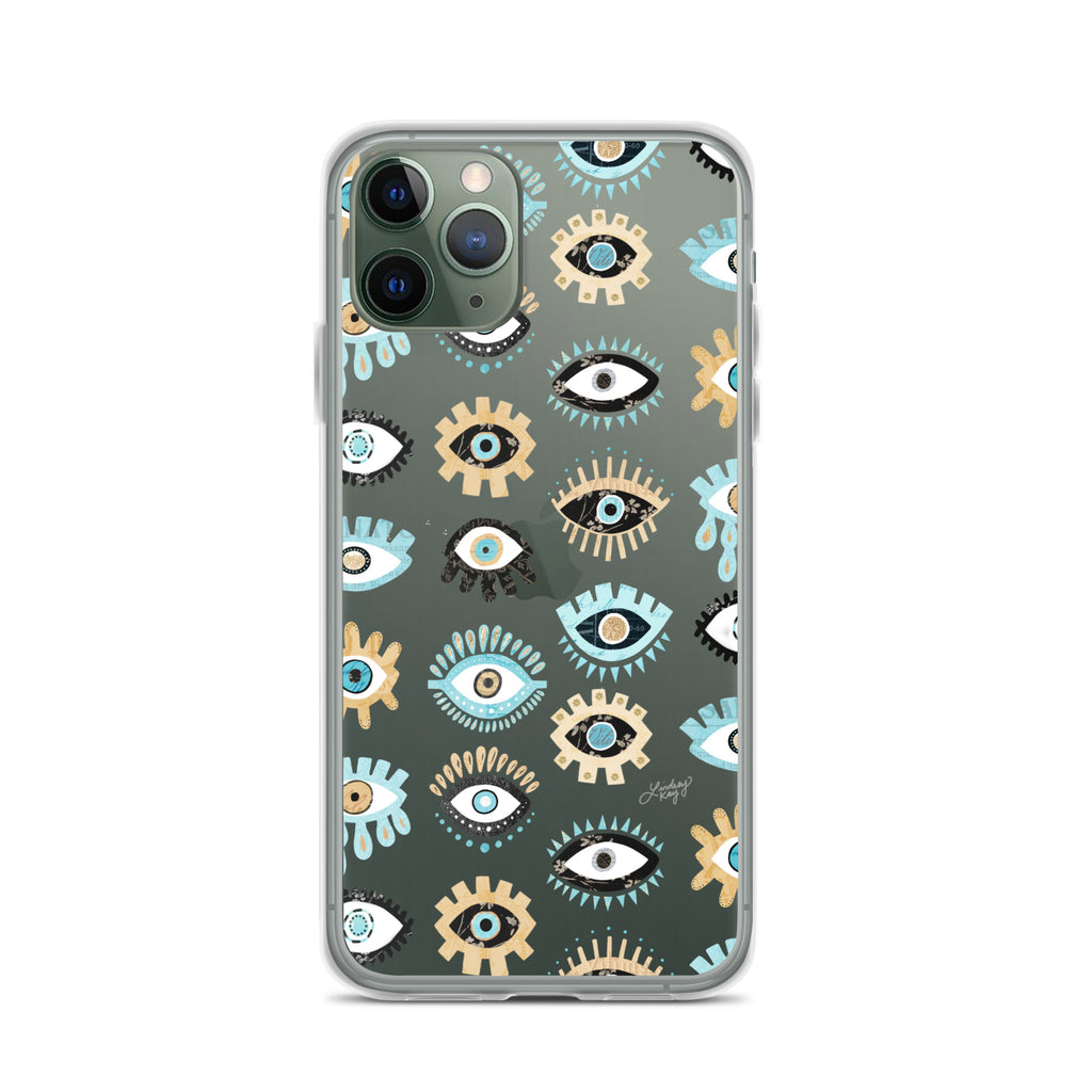 evil eyes blue gold illustration pattern clear iphone case cover lindsey kay collective