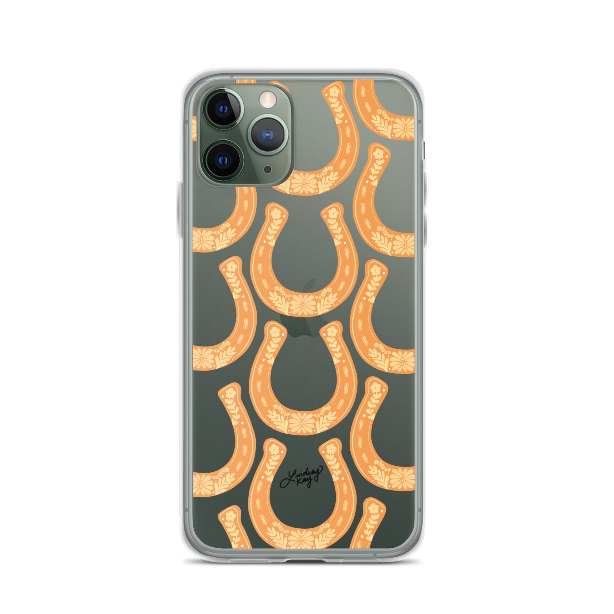 horseshoe yellow orange illustration pattern floral western cowgirl cowboy iphone iphone-15 phone case cover clear lindsey kay collective