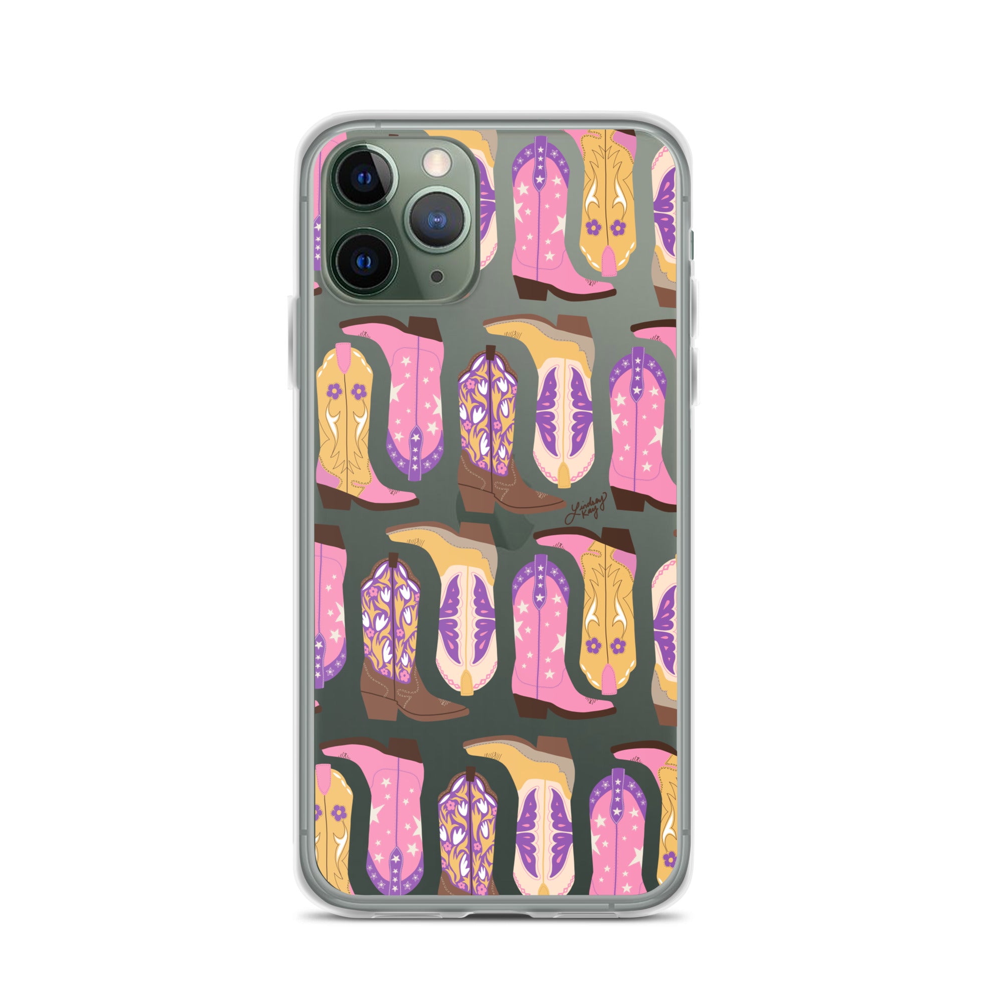 cowboy cowgirl boots pattern illustration pink purple yellow brown  iphone case protector phone cover clear mobile accessories lindsey kay collective