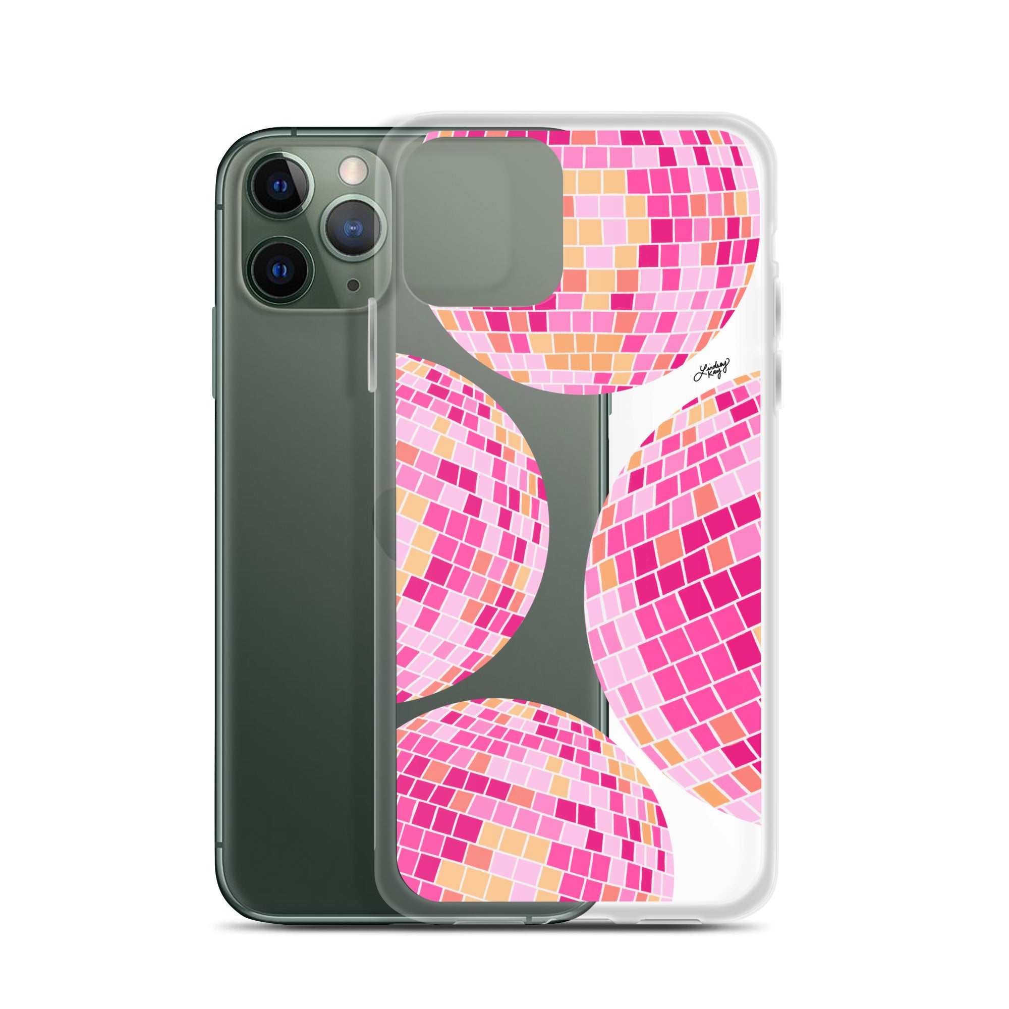 Ilustración de bolas de discoteca rosa/amarilla - Funda transparente para iPhone®