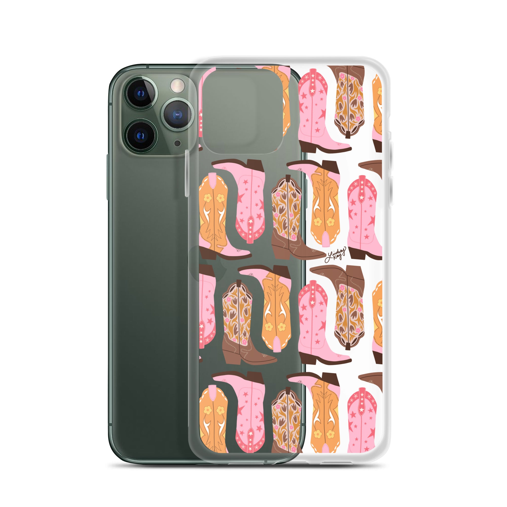 Pink and Orange Cowgirl Boots Illustration - Clear Case for iPhone®