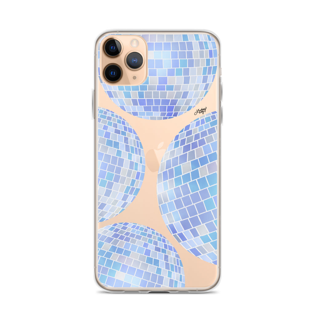 blue disco balls illustration clear iphone case trendy cute cover lindsey kay collective
