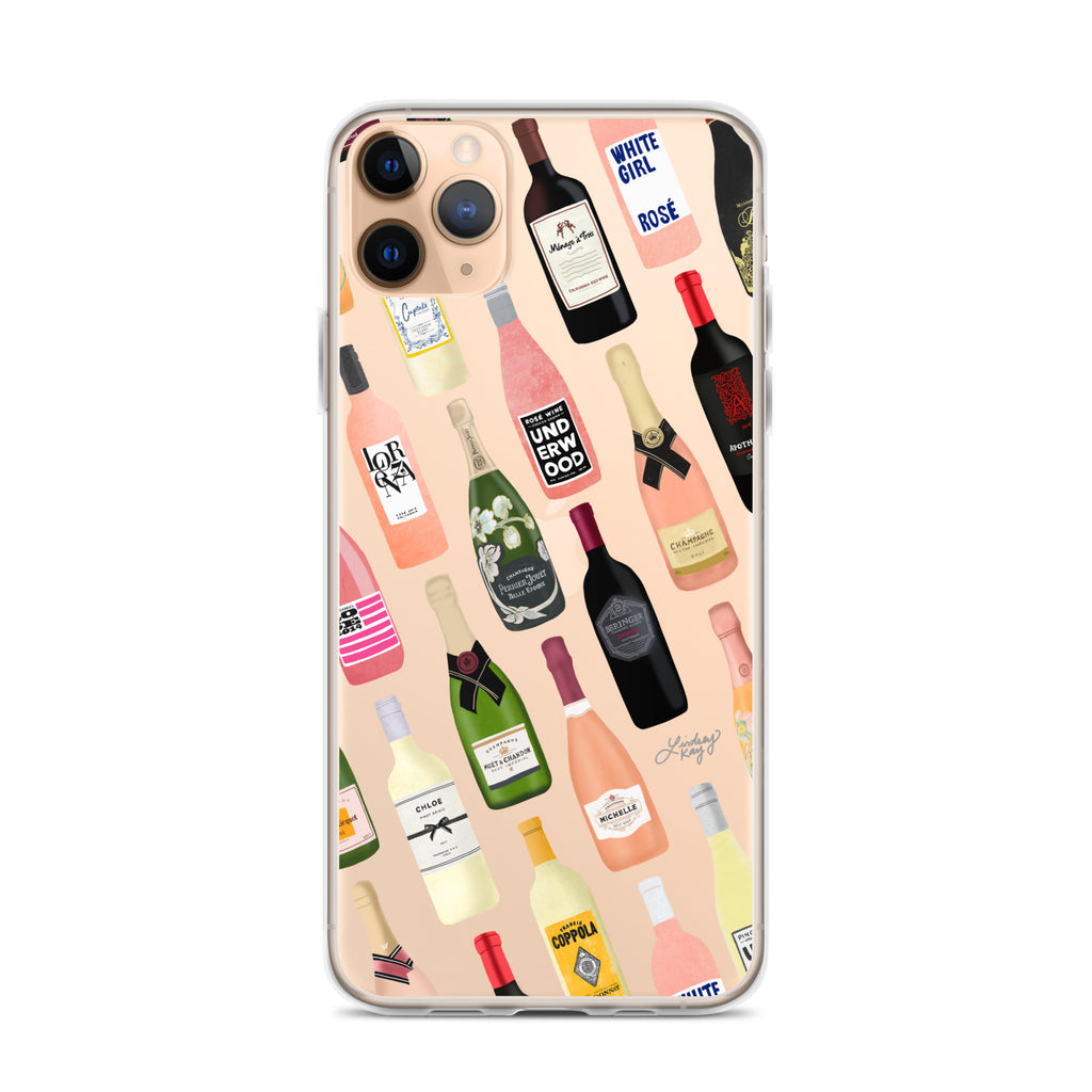 wine champagne bottles illustration pattern clear iphone case protector cover trendy wine gift bachelorette design boozy lindsey kay collective 
