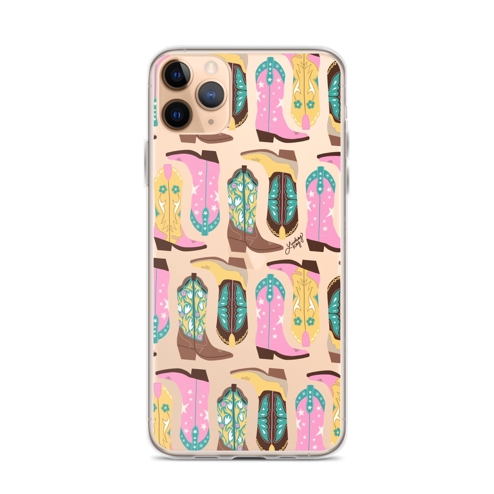 Ilustración de botas de vaquero (rosa/turquesa/amarillo) - Funda transparente para iPhone®