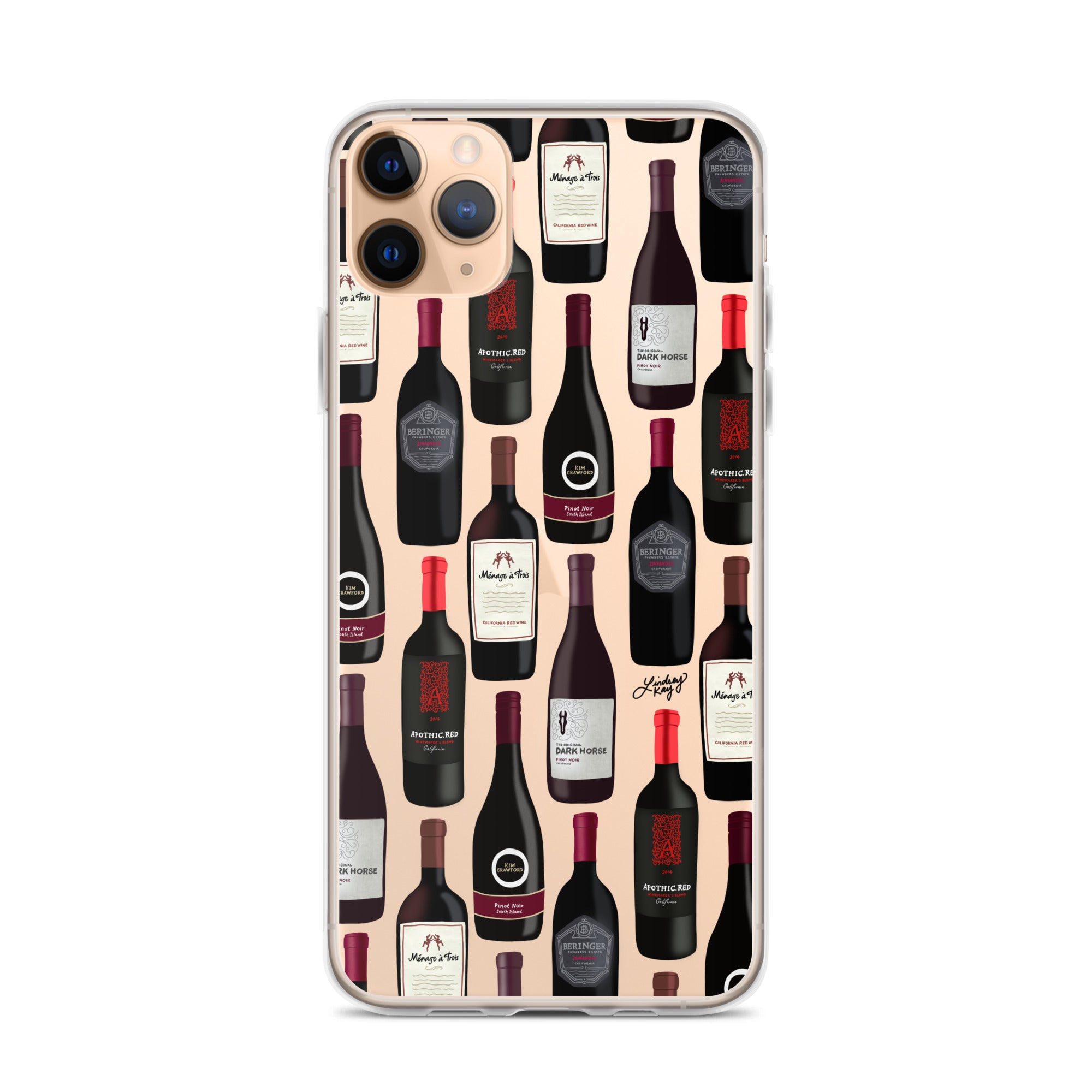 red wine bottles wine-gift iphone-15 iphone case cover protector clear-case cute funny-gift red-wine-lover illustration pattern lindsey kay collective