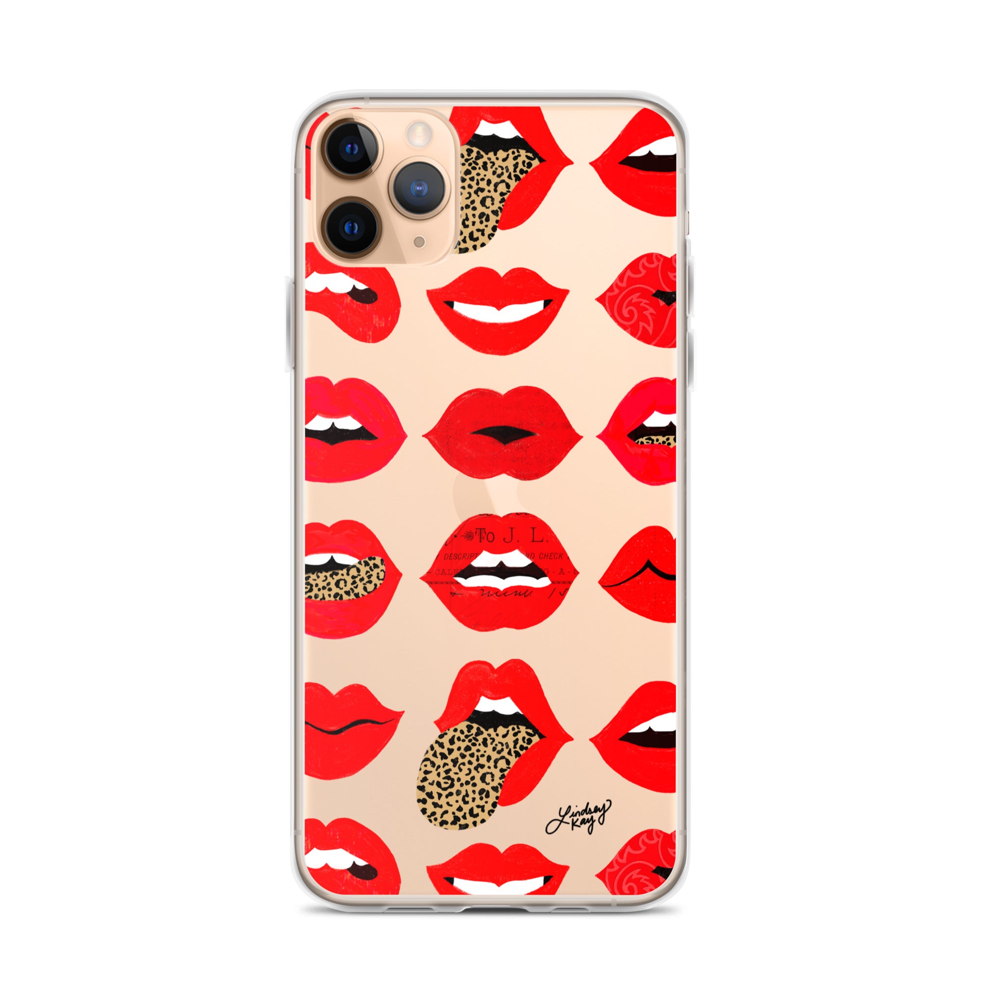 Leopard print lips of love red pattern kiss makeup trendy pop-art iPhone phone case cover clear protective mobile accessories Lindsey Kay collective 
