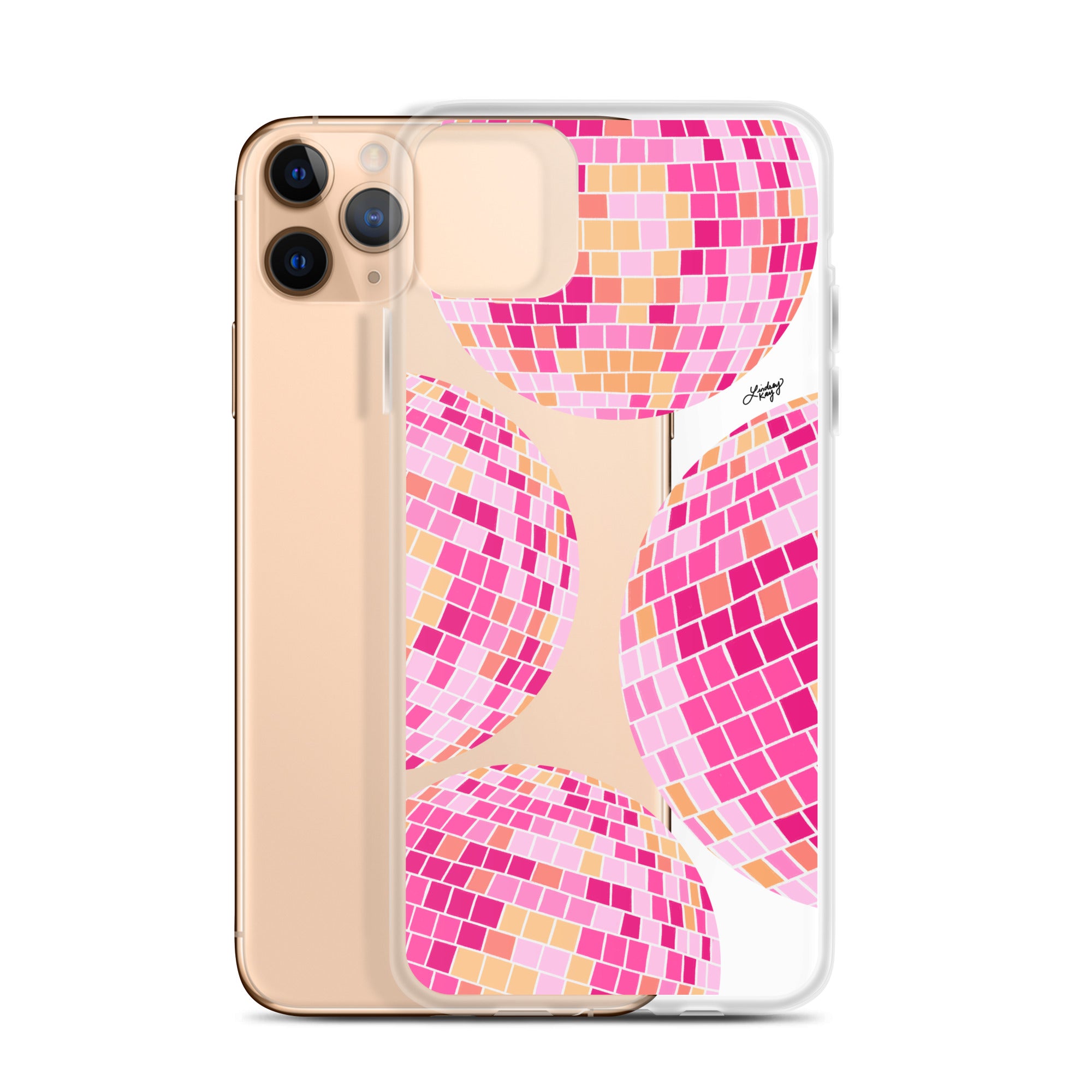 Ilustración de bolas de discoteca rosa/amarilla - Funda transparente para iPhone®