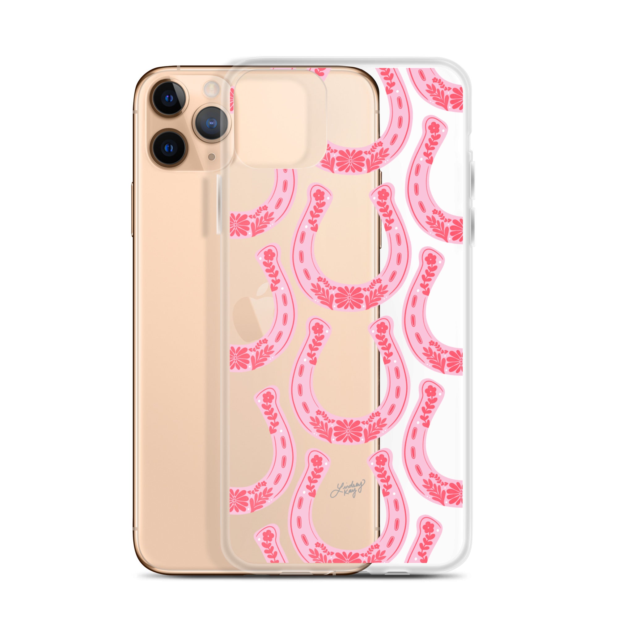 Illustration de fer à cheval floral rose - Étui transparent pour iPhone®